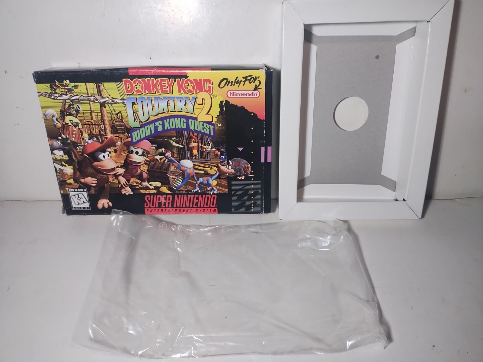 Empty Donkey Kong Country 2 Super Nintendo SNES Game Box, Tray & Bag