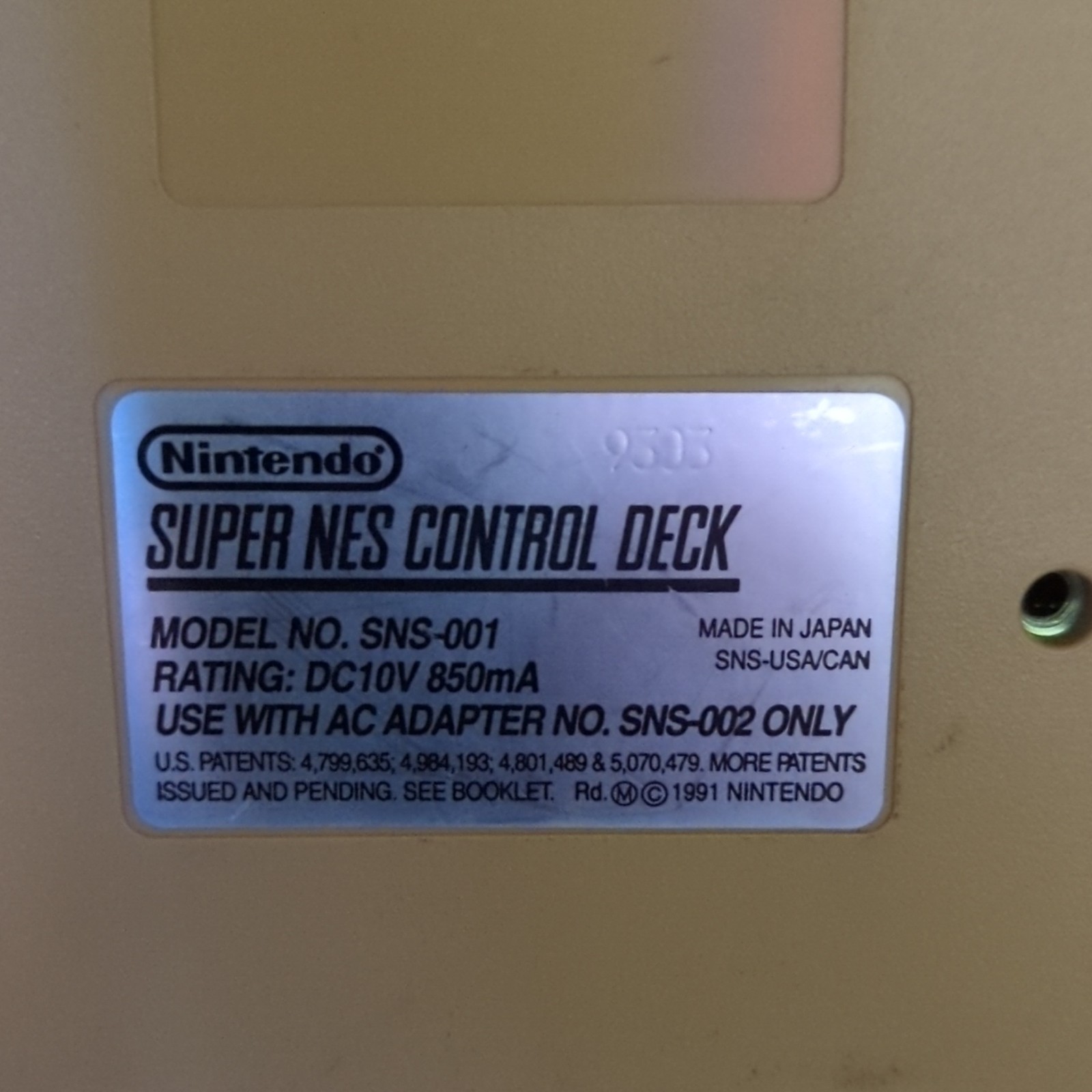 Nintendo Super NES Control Deck SNES Console SNS-001 Gray w/ AC Adapter