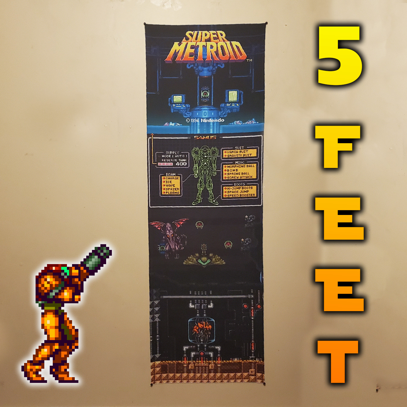 Super Metroid 5 x 1.5 foot tapestry banner wall flag Super Nintendo Samus