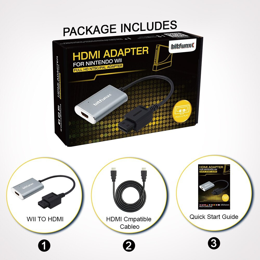 Bitfunx HDMI Adapter for Nintendo Wii NTSC PAL Game Console 480i, 480p PAL 576i