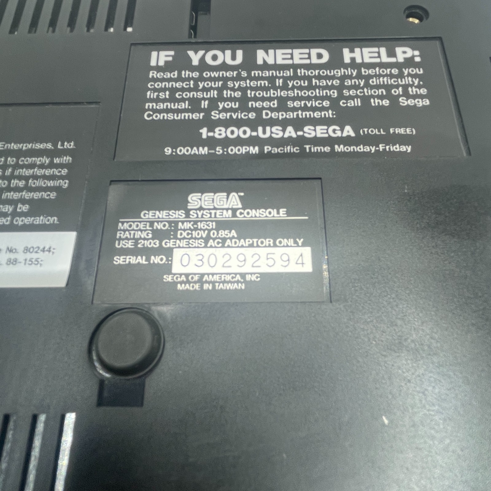 Black Sega Genesis Model 2 MK-1631 16-Bit Retro System Console Only