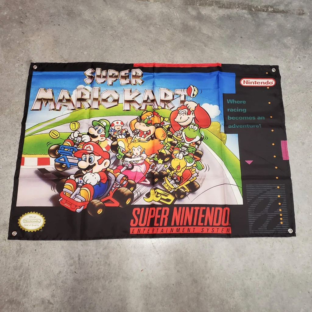 Super Mario Kart Custom Wall Flag Banner Tapestry 2 x 3 Ft, SNES