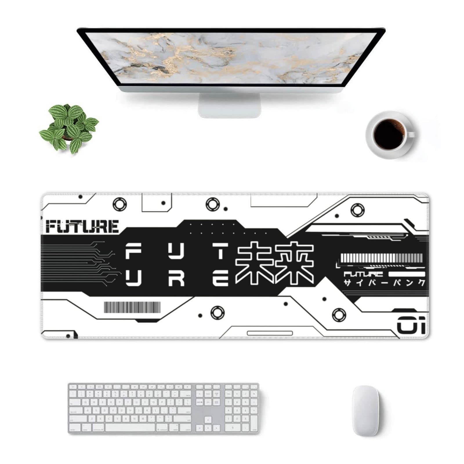 Black and White Future Gaming Mouse Pad XL, Large Non Slip Rubber Mousepad, S…