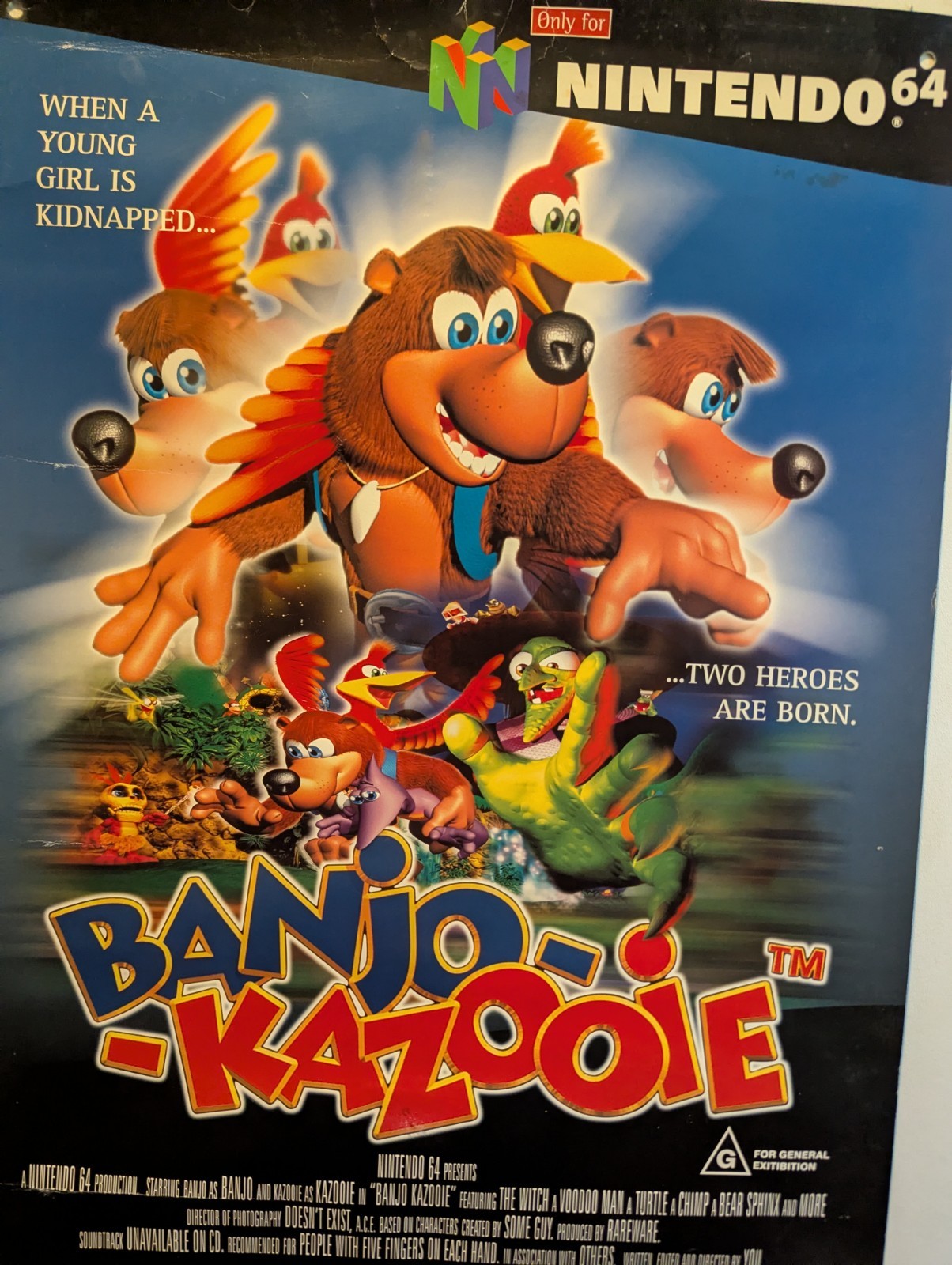 N64 Banjo Kazooie Promo Poster Nintendo 64 Store Display Promo Sign Rare