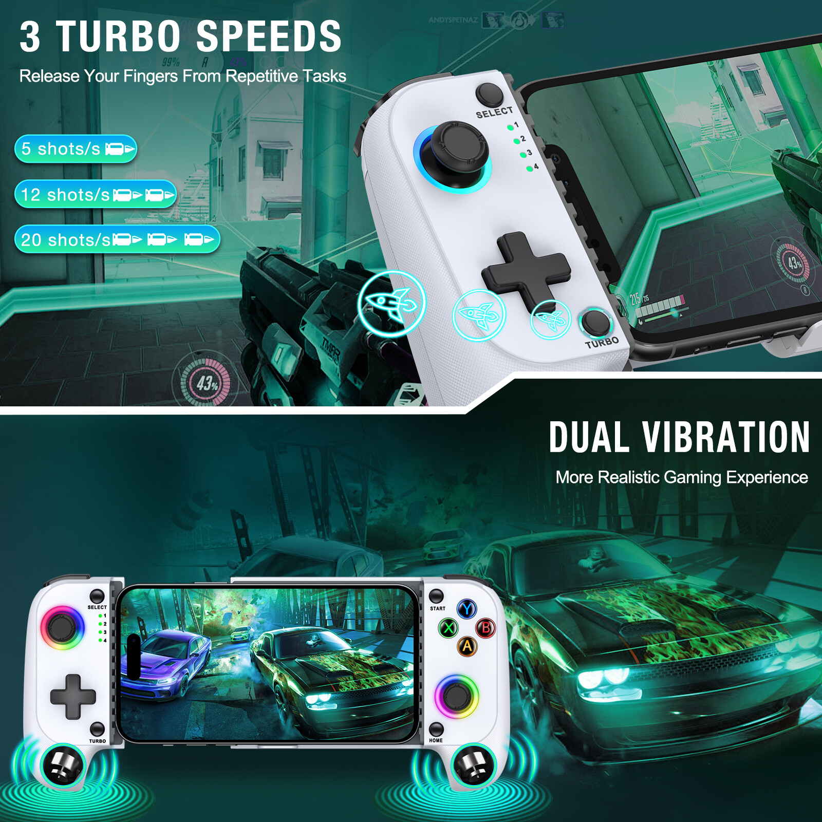 Wireless Phone Controller,Mobile Gaming Controller for iOS/Android Hall Effect