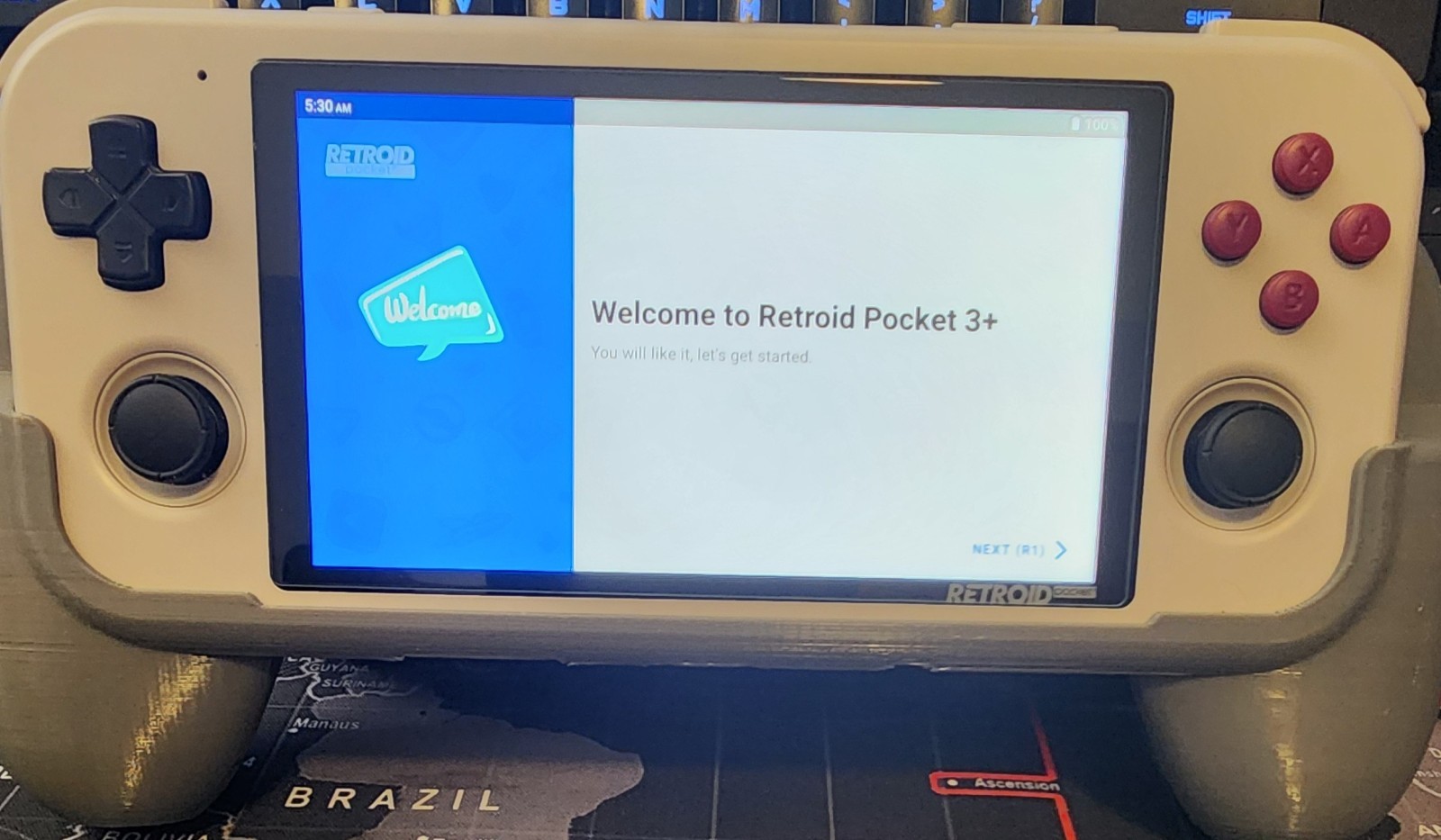 Retroid Pocket 3+ Handheld Gaming Console w/ Box and grip