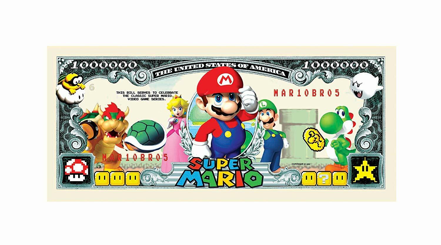 25 Pack Super Mario Bros Dollar Bill Nintendo Collectible Million Novelty Money