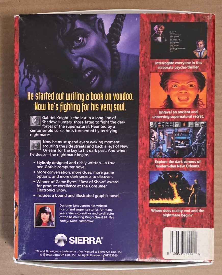 1993 Gabriel Knight: Sins of the Fathers Big Box Sierra 3.5” MS-DOS Win 3.1 PC