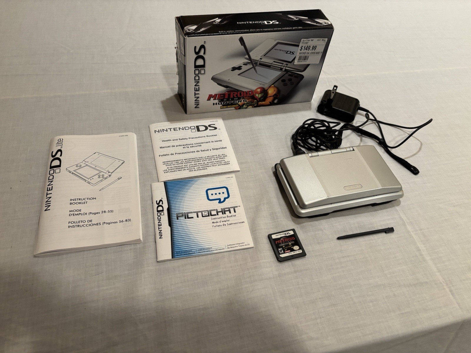 Silver Nintendo DS Handheld System With Metroid Prime Hunters First Hunt Tested