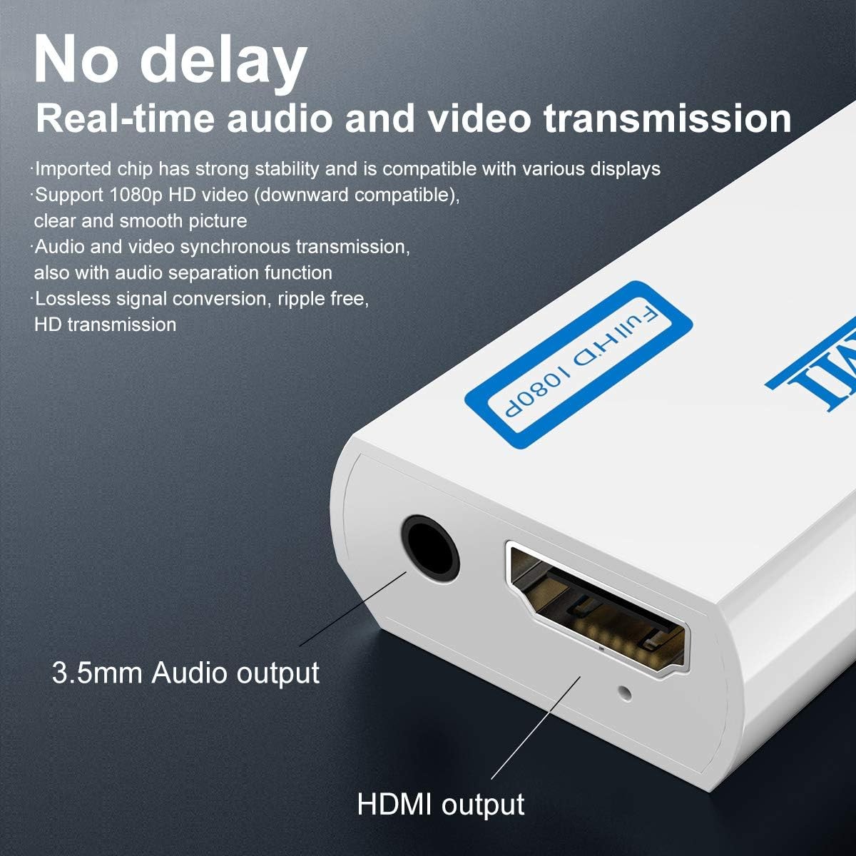 Wii to HDMI Adapter Converter with 3.5mm Audio Jack & 1080p 720p white