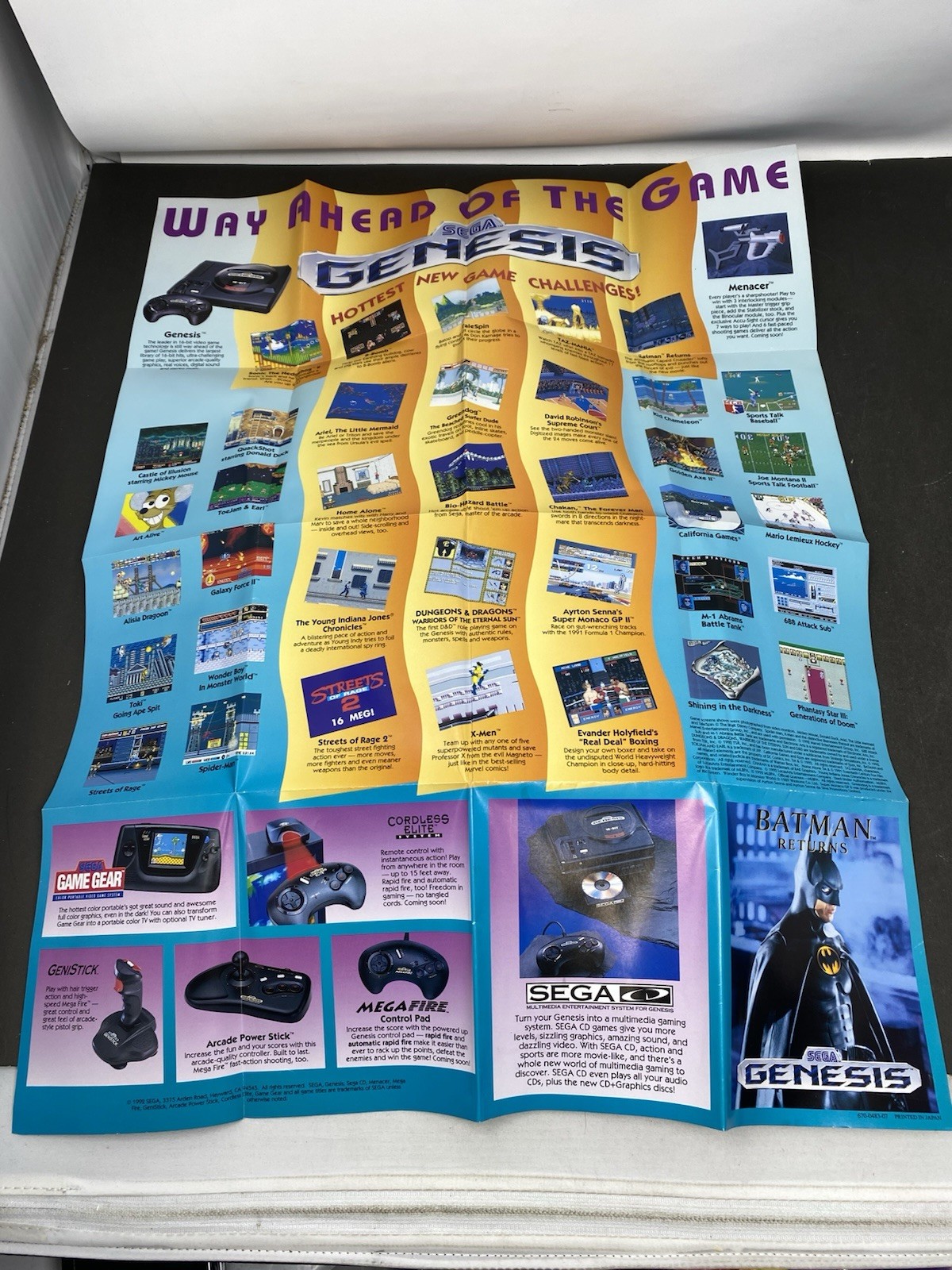 1992 Sega Genesis Sonic 2 Double-Sided Fold-Out Game Insert Poster