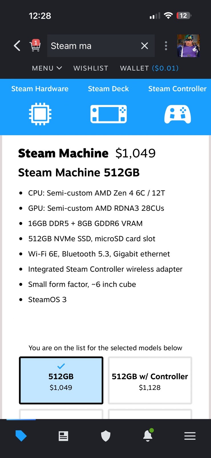 PRESALE Steam Machine 512GB Valve PC – NO CONTROLLER
