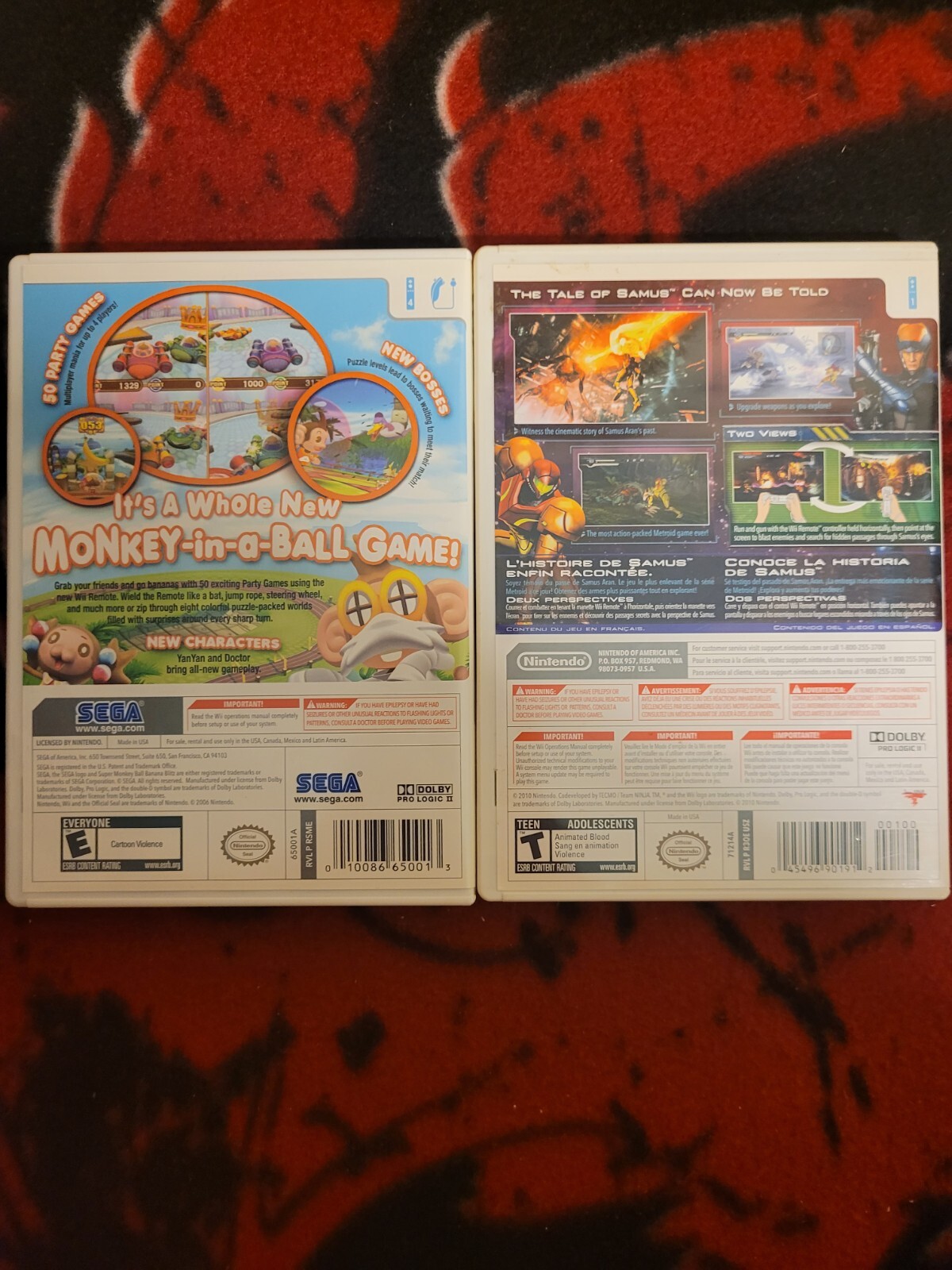 Nintendo Wii,Two Game Lot (Super Monkey Ball: Banana Blitz and Metroid: Other M)