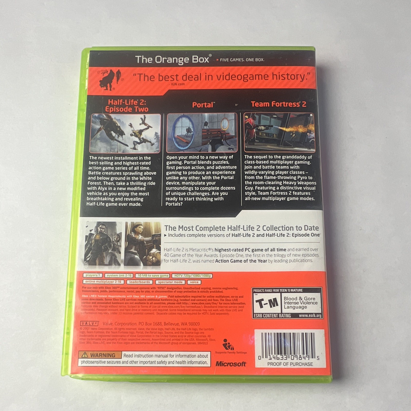 Microsoft Xbox 360 The Orange Box DVD Keep Case Box Only (No Disc)