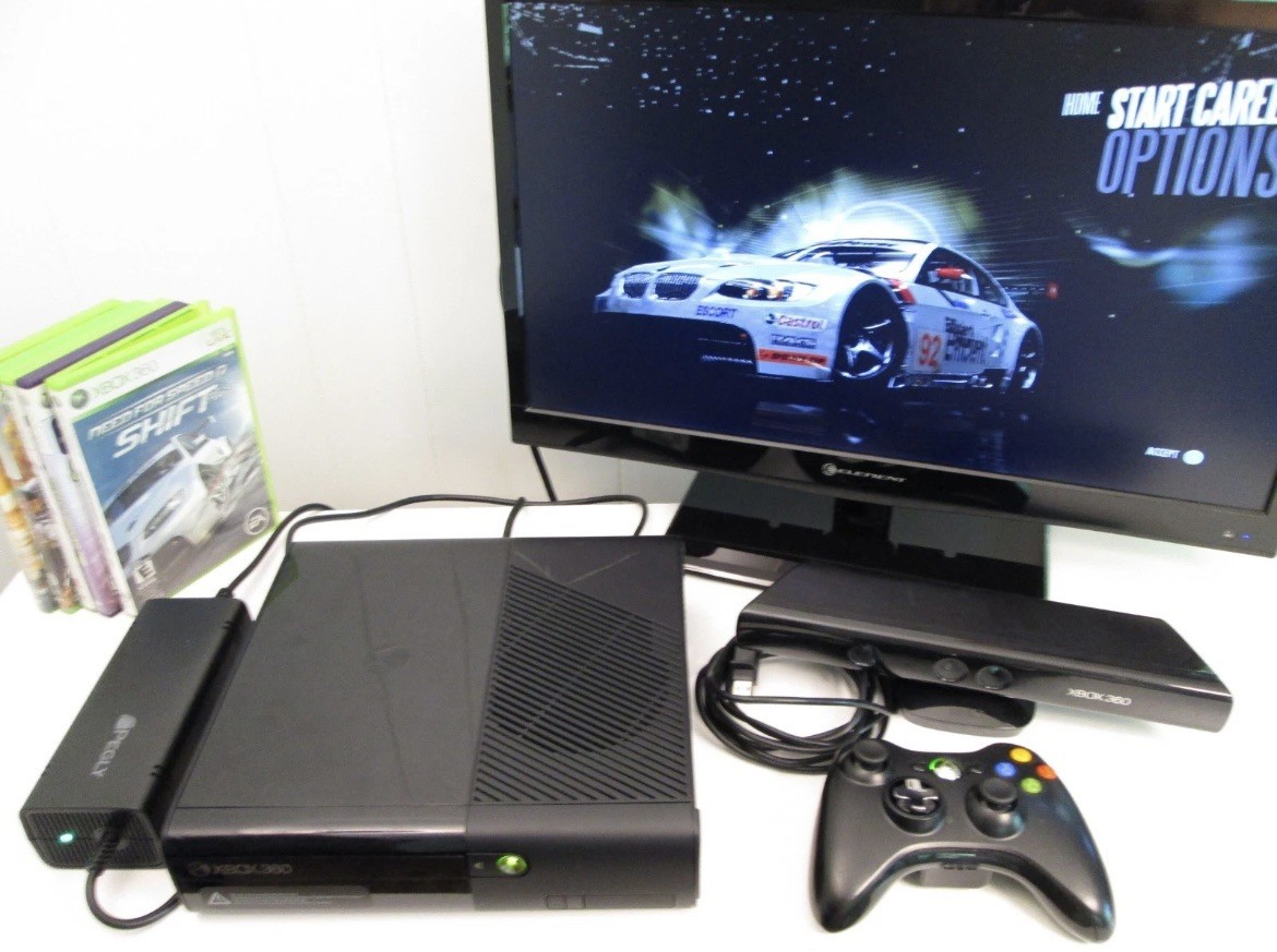 Xbox 360 E 250GB Console with Controller/Kinect/All cords/5 Games/Serviced/Nice!