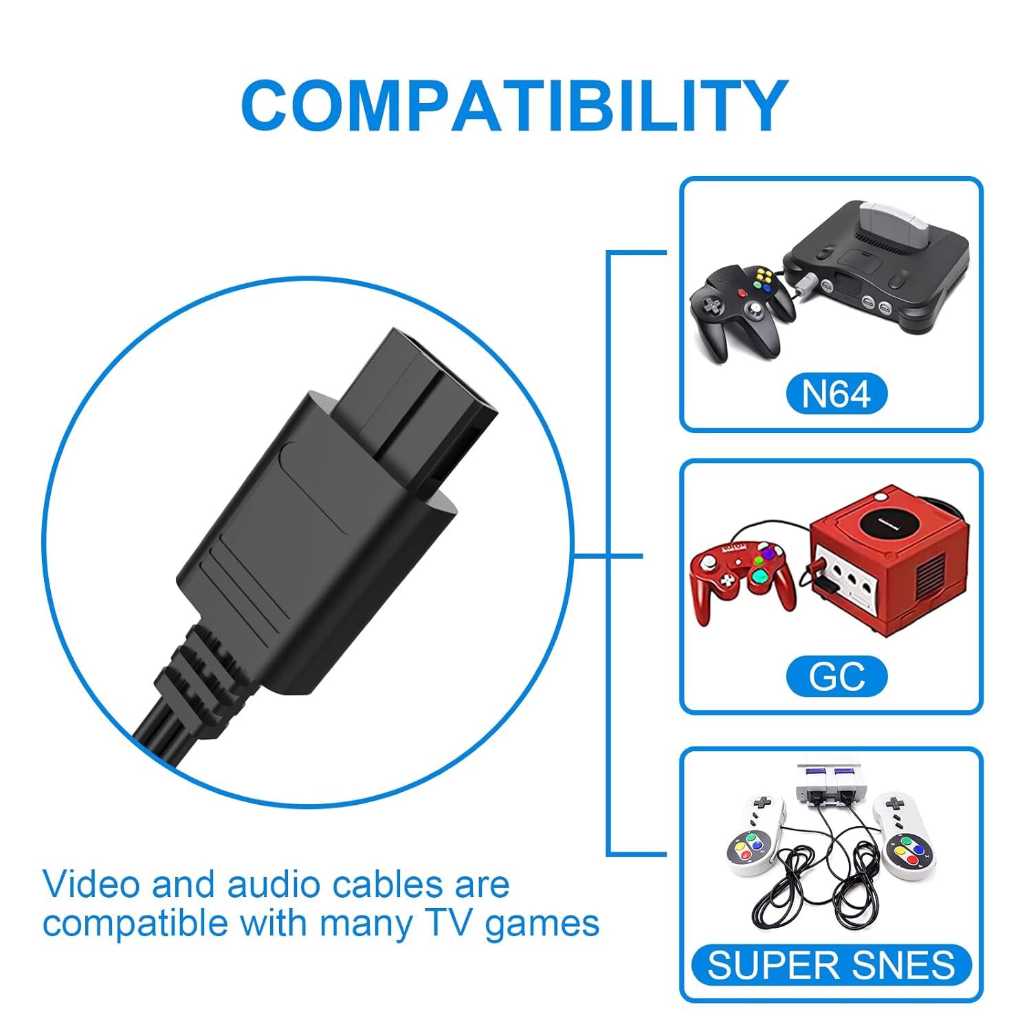 6FT RAC AV TV Audio Video Cable Cord For Super Nintendo SNES N64 Game Cube Lots
