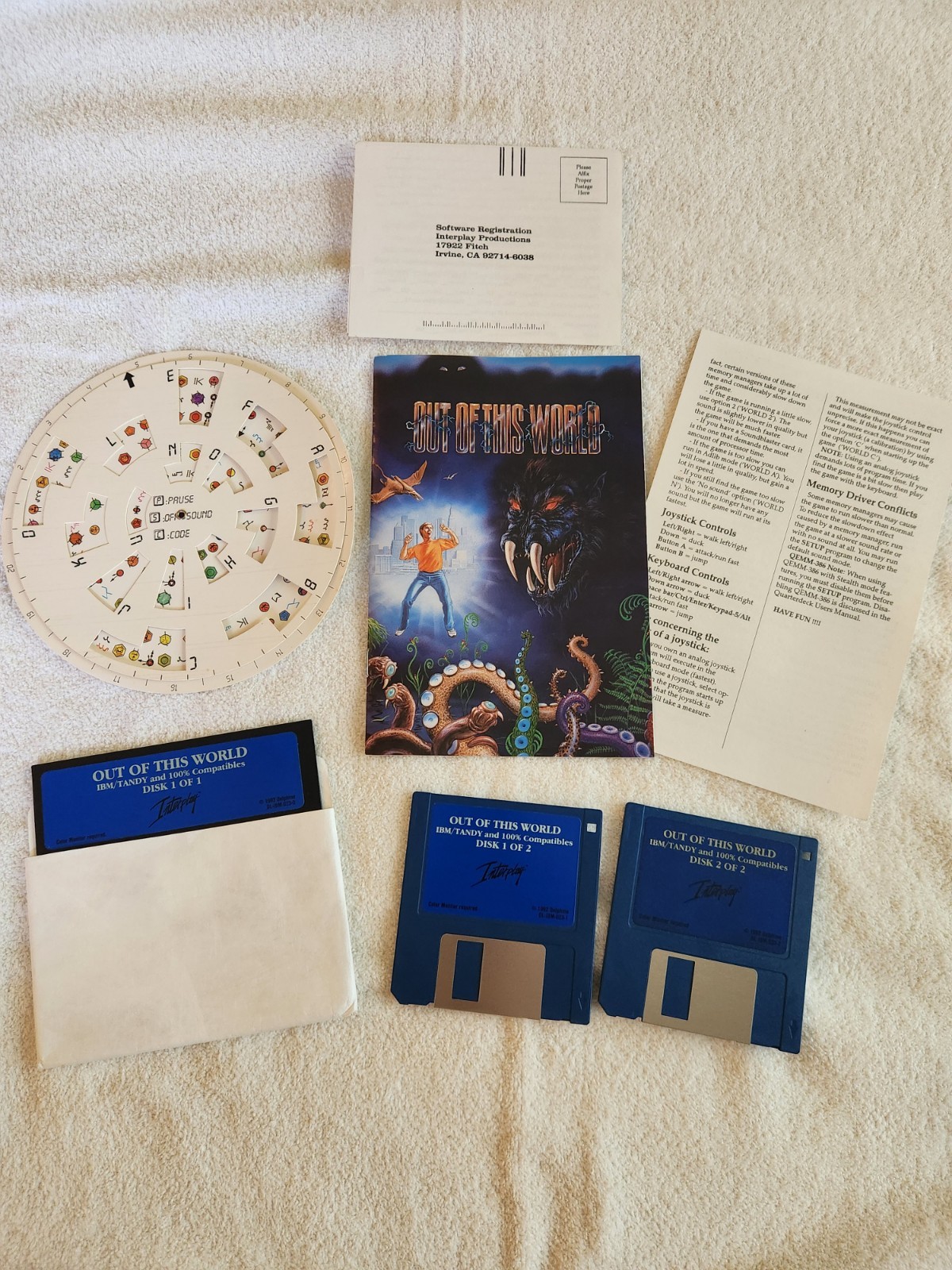 Interplay Out of This World PC 3.5″ Floppy Disk Set (1991) w/ Manual