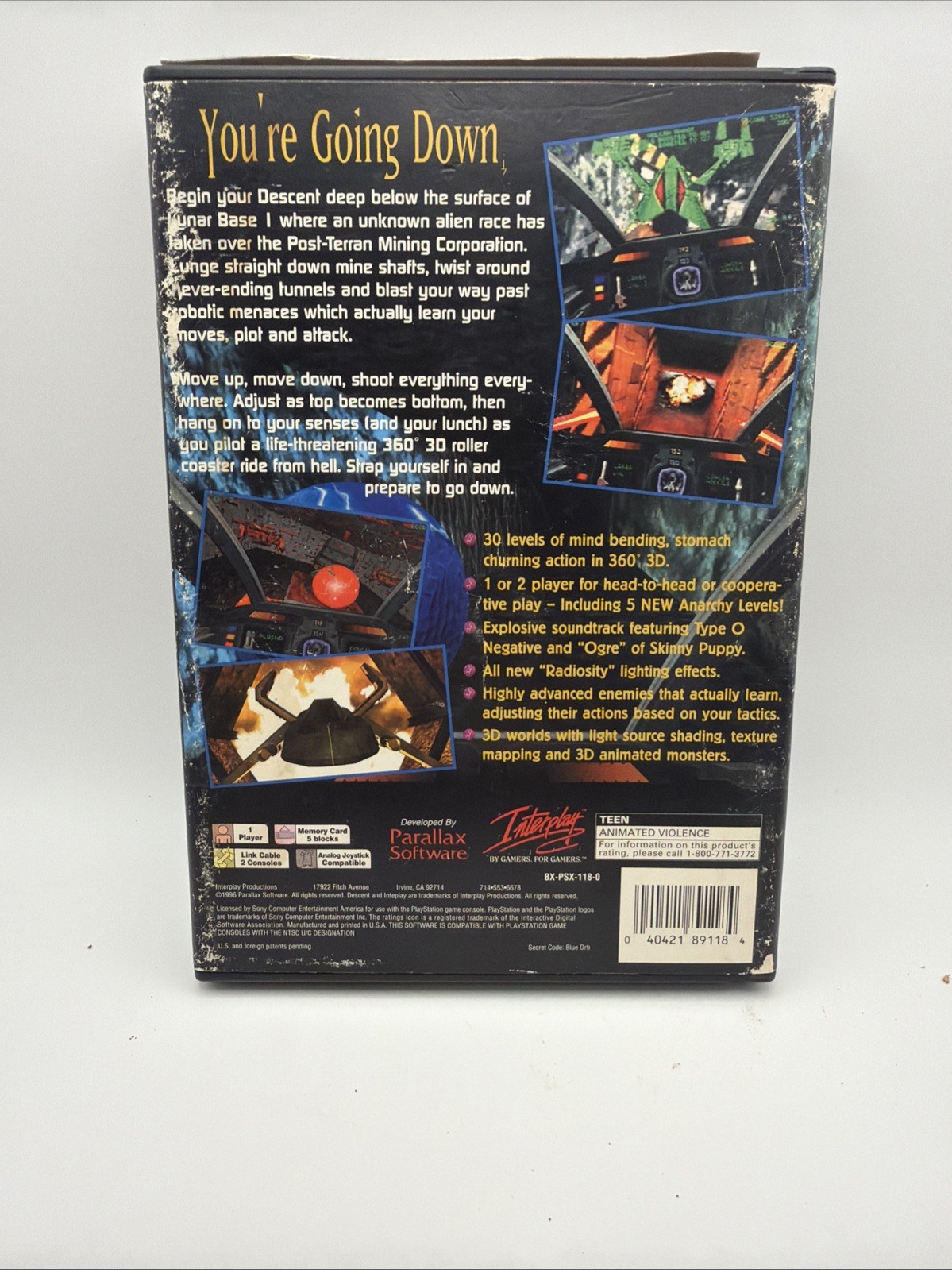 Descent (Sony PlayStation 1, 1996) CIB Long Box Ps1 Tested Working With Manual