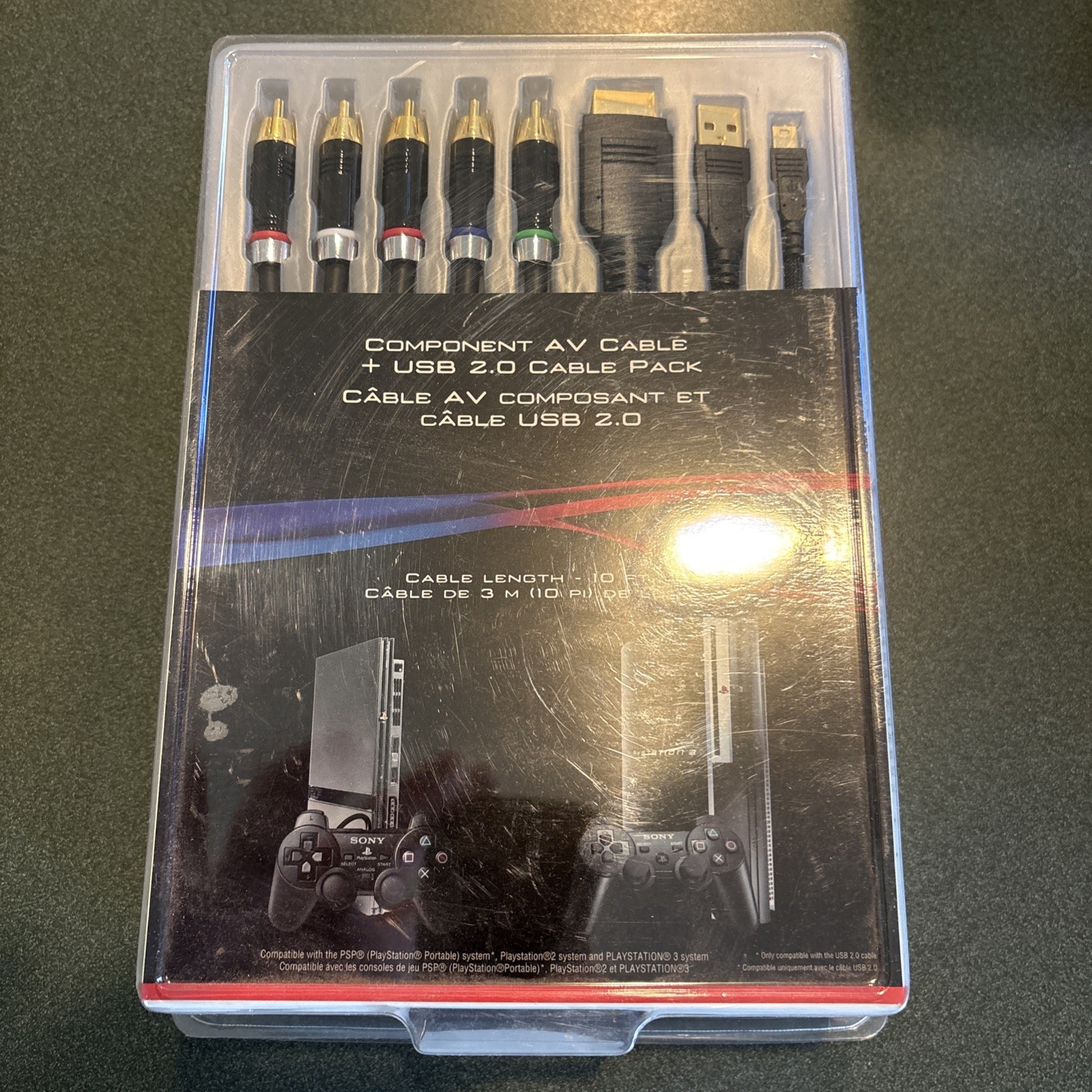 PlayStation Component AV & USB 2.0 Cable Pack Black 10 ft for PS3 PSP Console