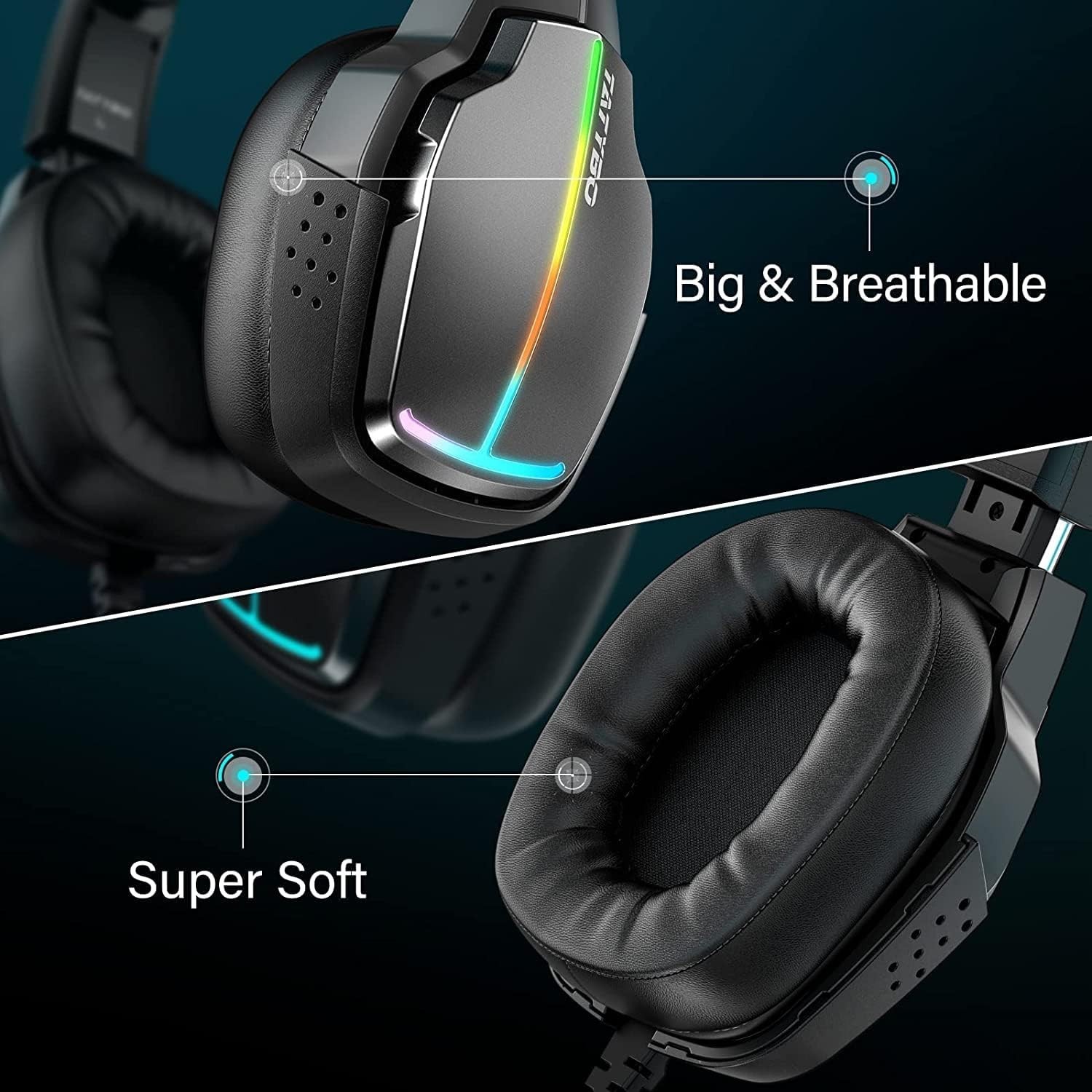 XW2 USB Gaming Headset for PC, 7.1 Surround Sound Gaming Headphones with Noise C