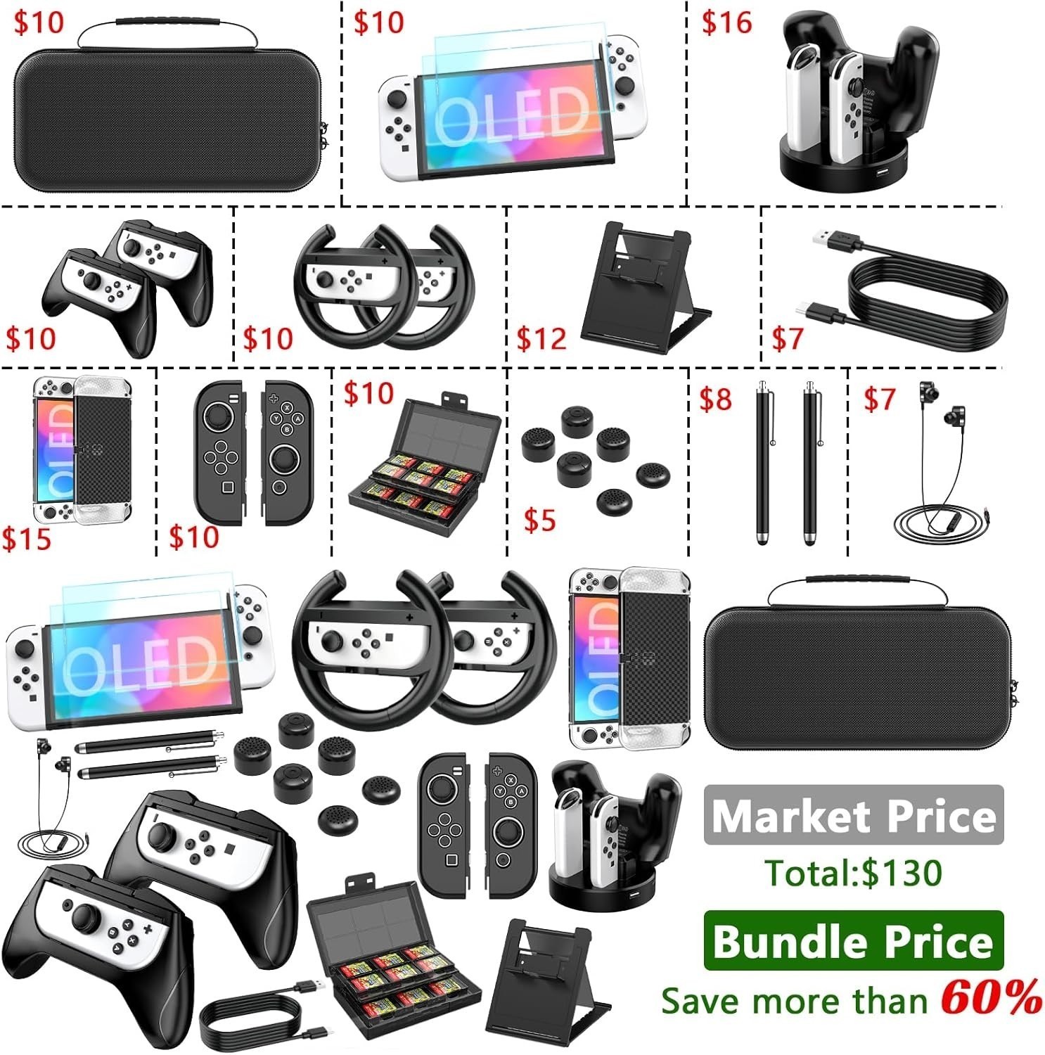 27 in 1 Upgraded Switch OLED Accessories, Switch Accessory Bundle Kit For Gift,c