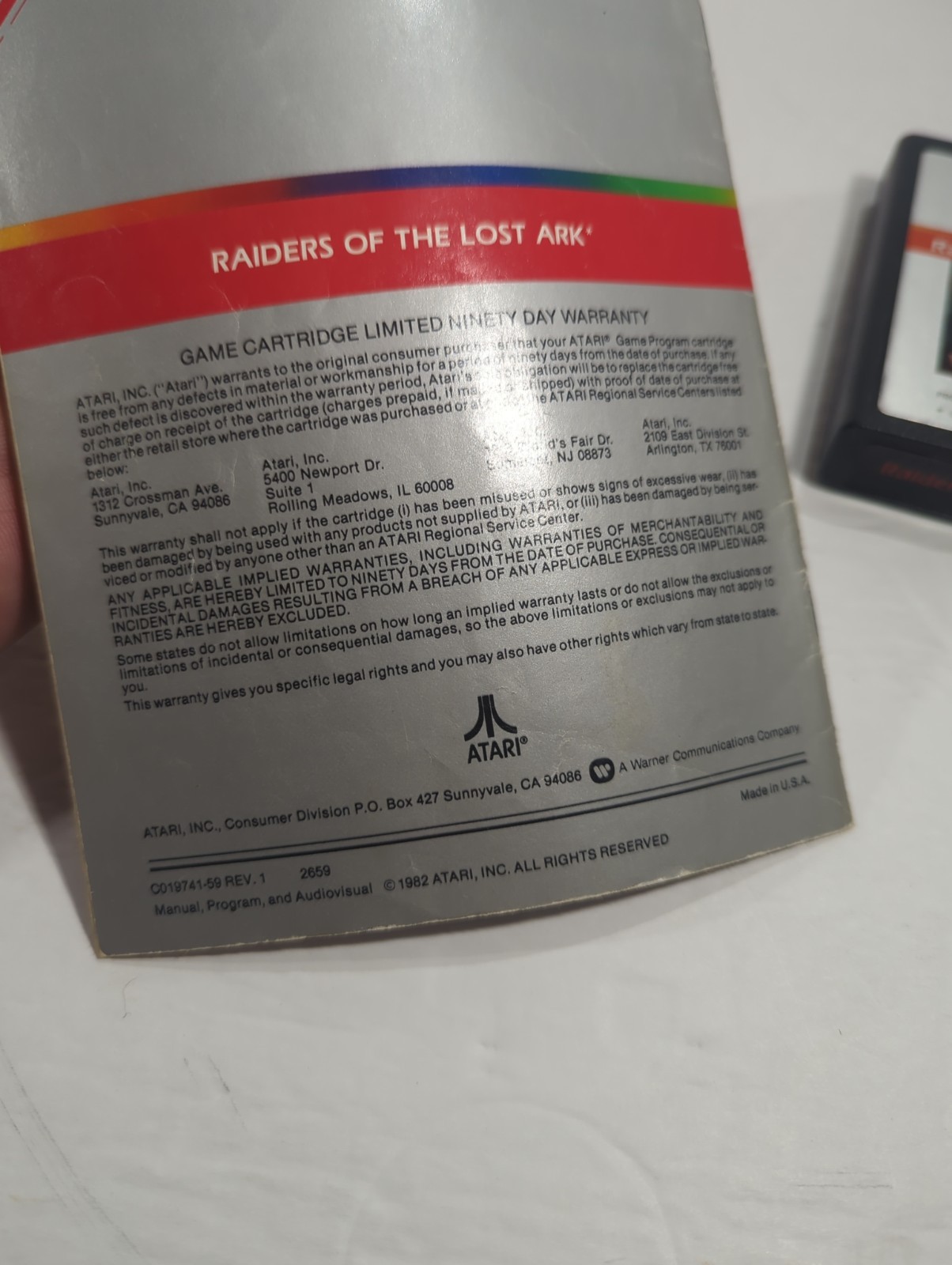 Raiders of the Lost Ark Atari 2600 Cartridge & Manual 1982