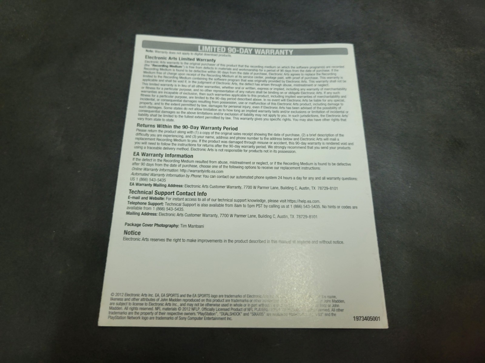 Madden 13 NFL Football 2013 Playstation 3 PS3 Instruction Manual Only