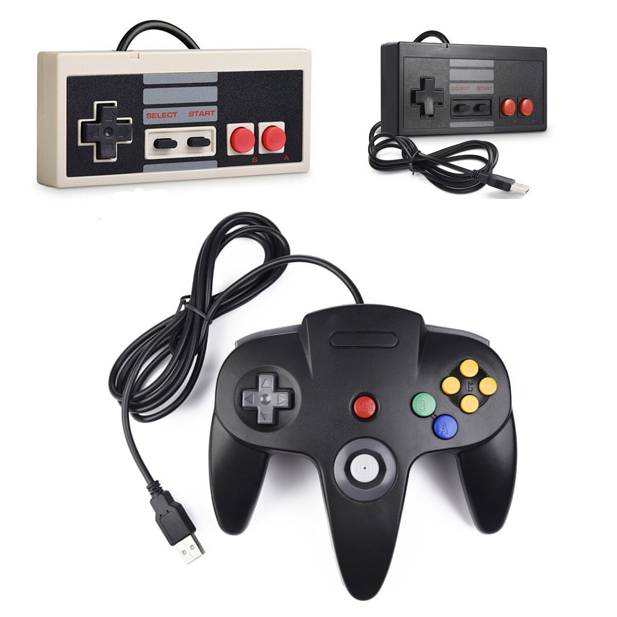 USB Wired Classic NES Controller + N64 Controllers Gamepads for PC Mac Windows