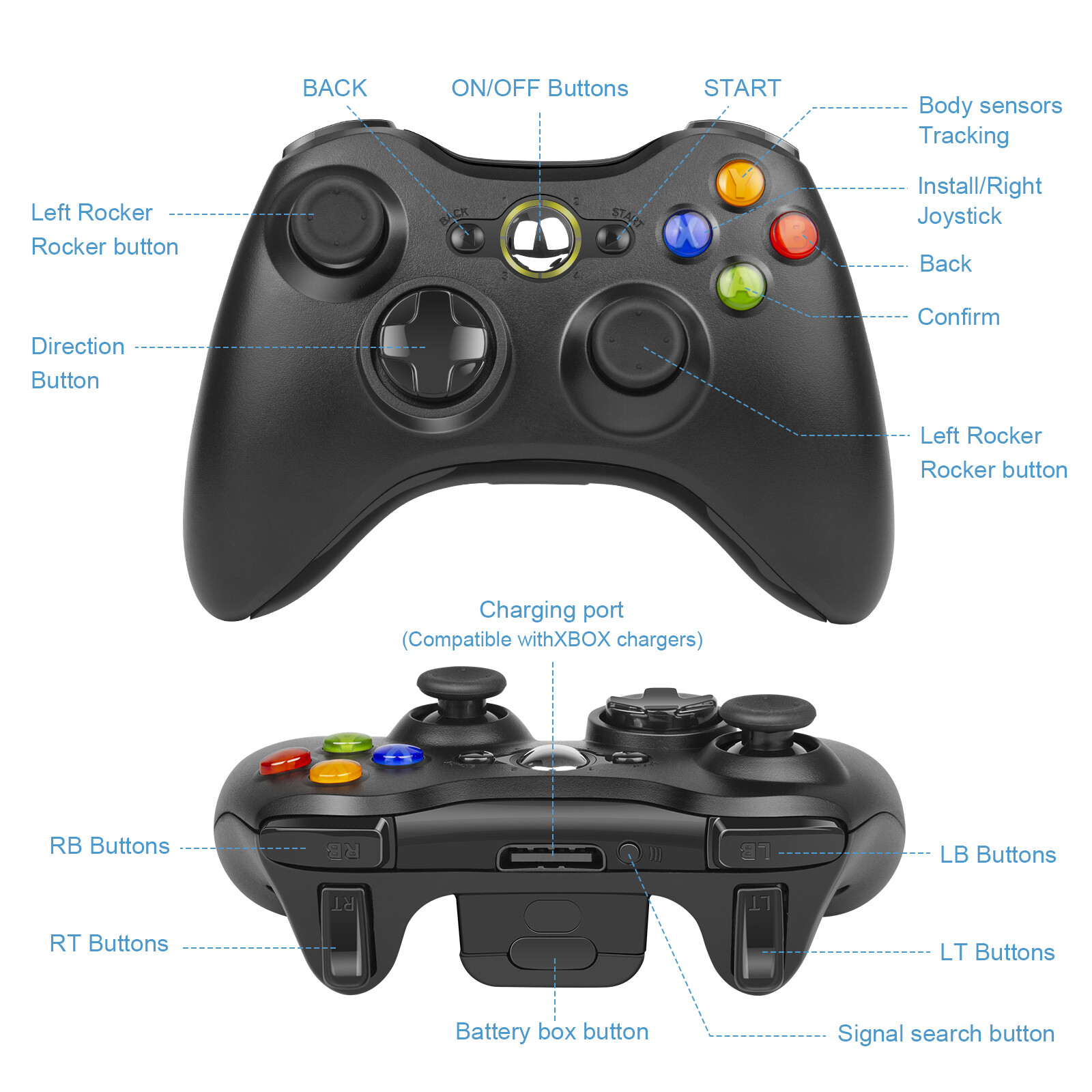 Wireless & Wired Controller For Xbox 360 / Windows 7 8 10 11 PC Gamepad Joystick
