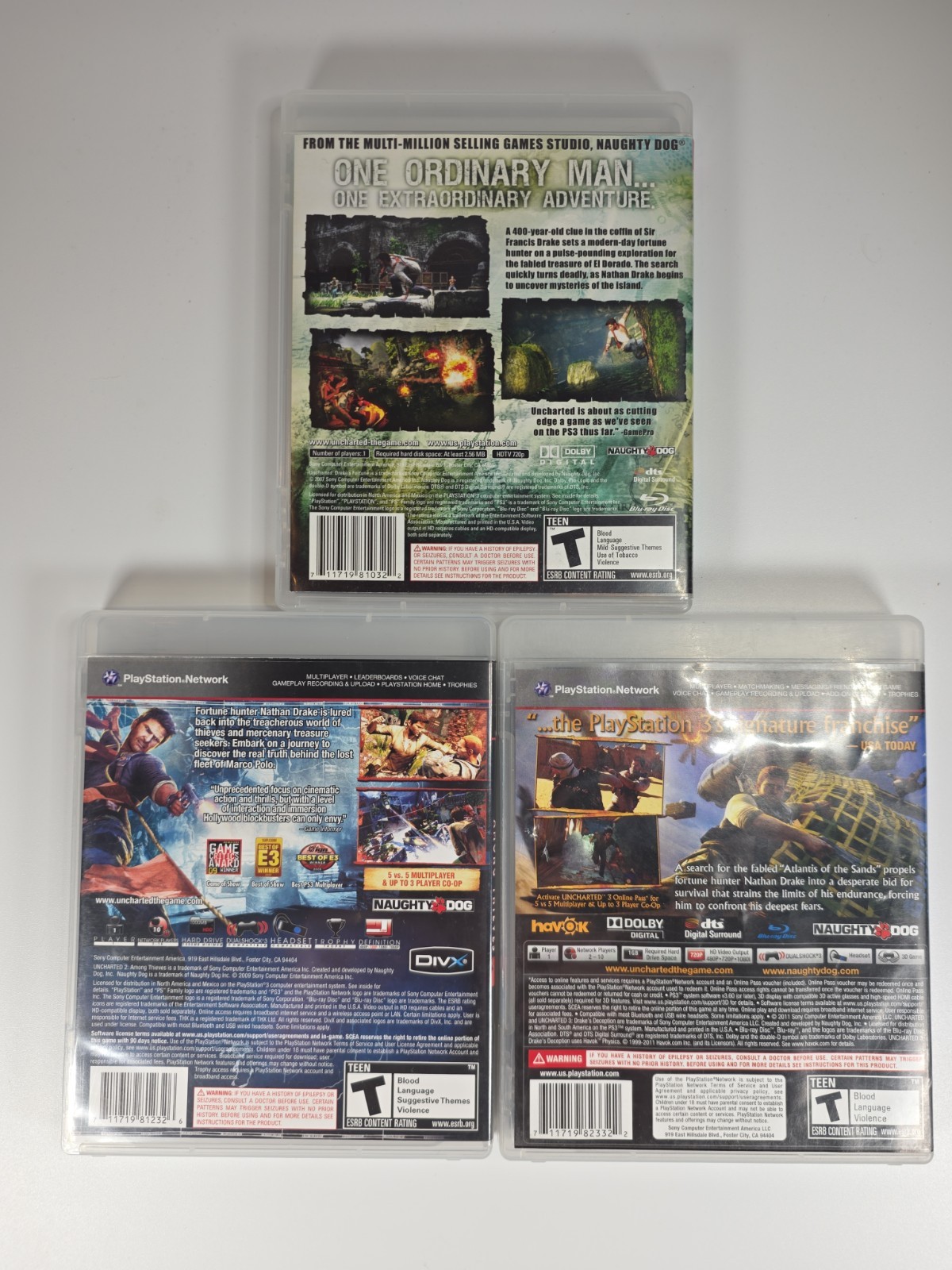 Sony PlayStation 3 -PS3 – Black Label Uncharted Trilogy – 1, 2, And 3 Lot CIB