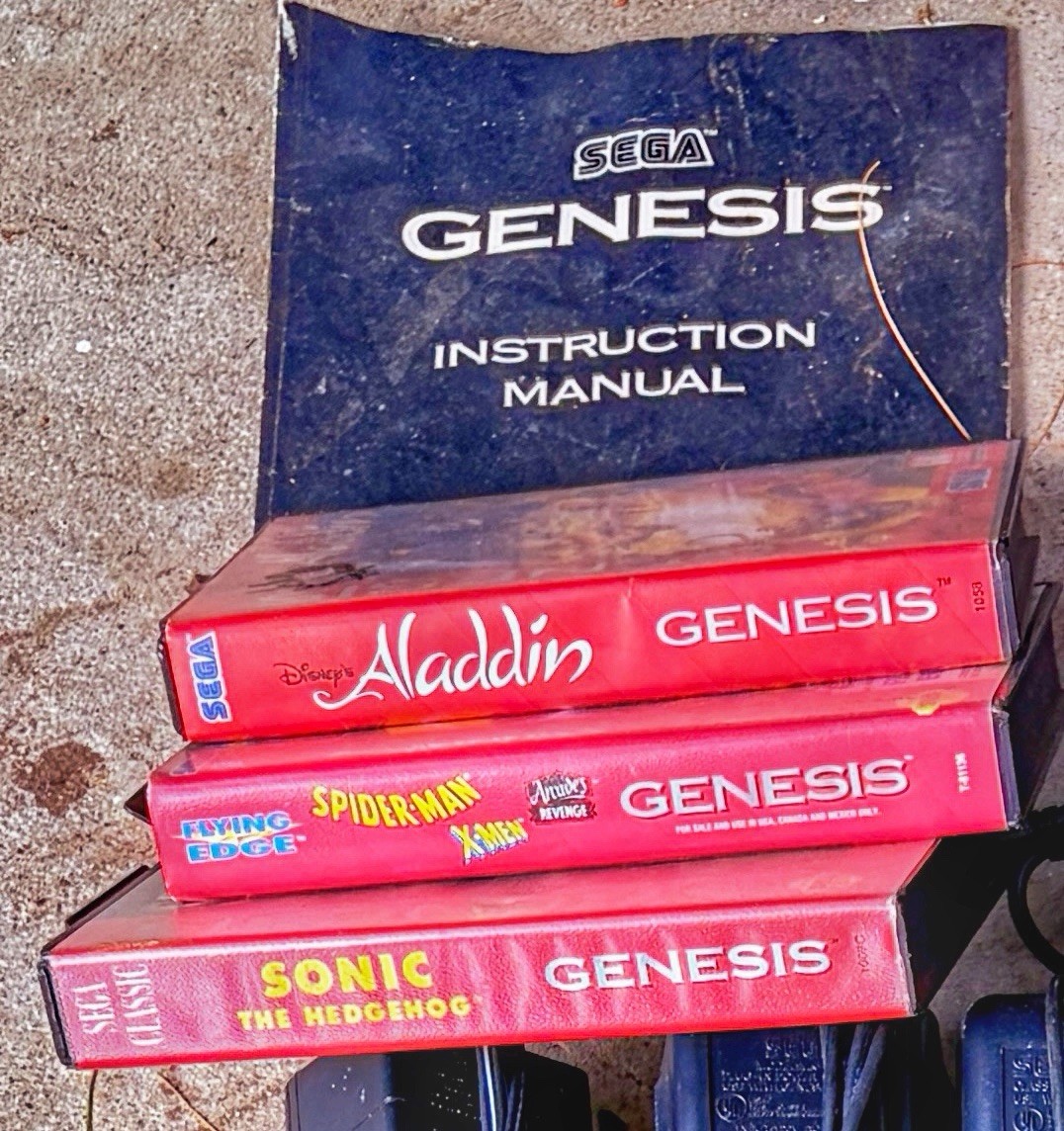 SEGA Genesis + Sega CD Bundle w 3 + Quick Shot Controllers, Games, Manual, Adapt