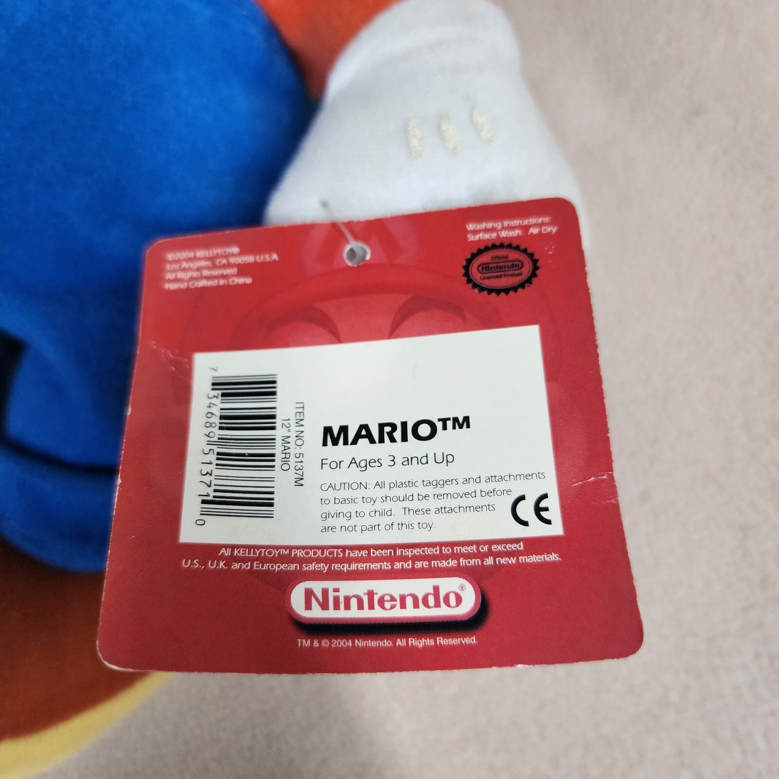 2004 Nintendo Super Mario Bros Mario Plush Kellytoy 12 Inch Blue Eyes Nice Cond