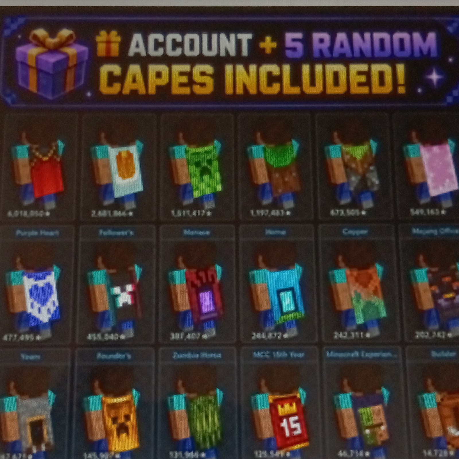 2 Minecraft Game Account + 5 Random Capes Included, Digital In-Game Items