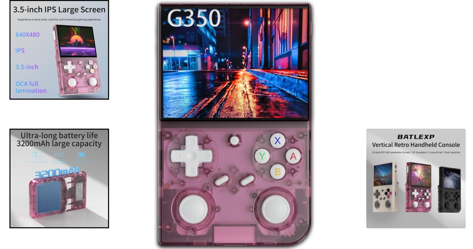 G350 Handheld Retro Emulator: 3.5″ Screen, 4371 Games, Rechargeable Battery