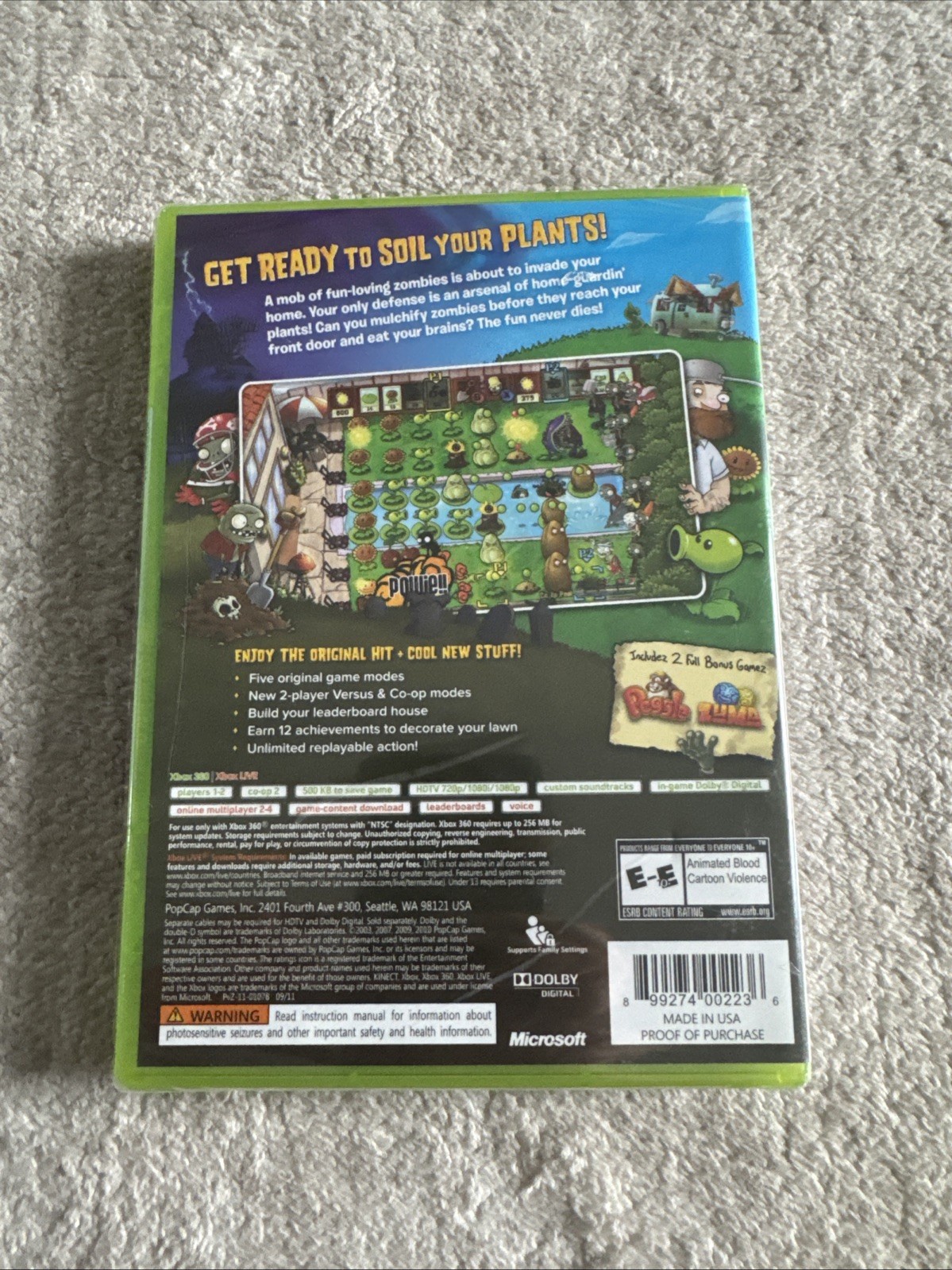 Plants vs. Zombies (Xbox 360, 2010) Platinum Hits CIB Factory Sealed *See Photos