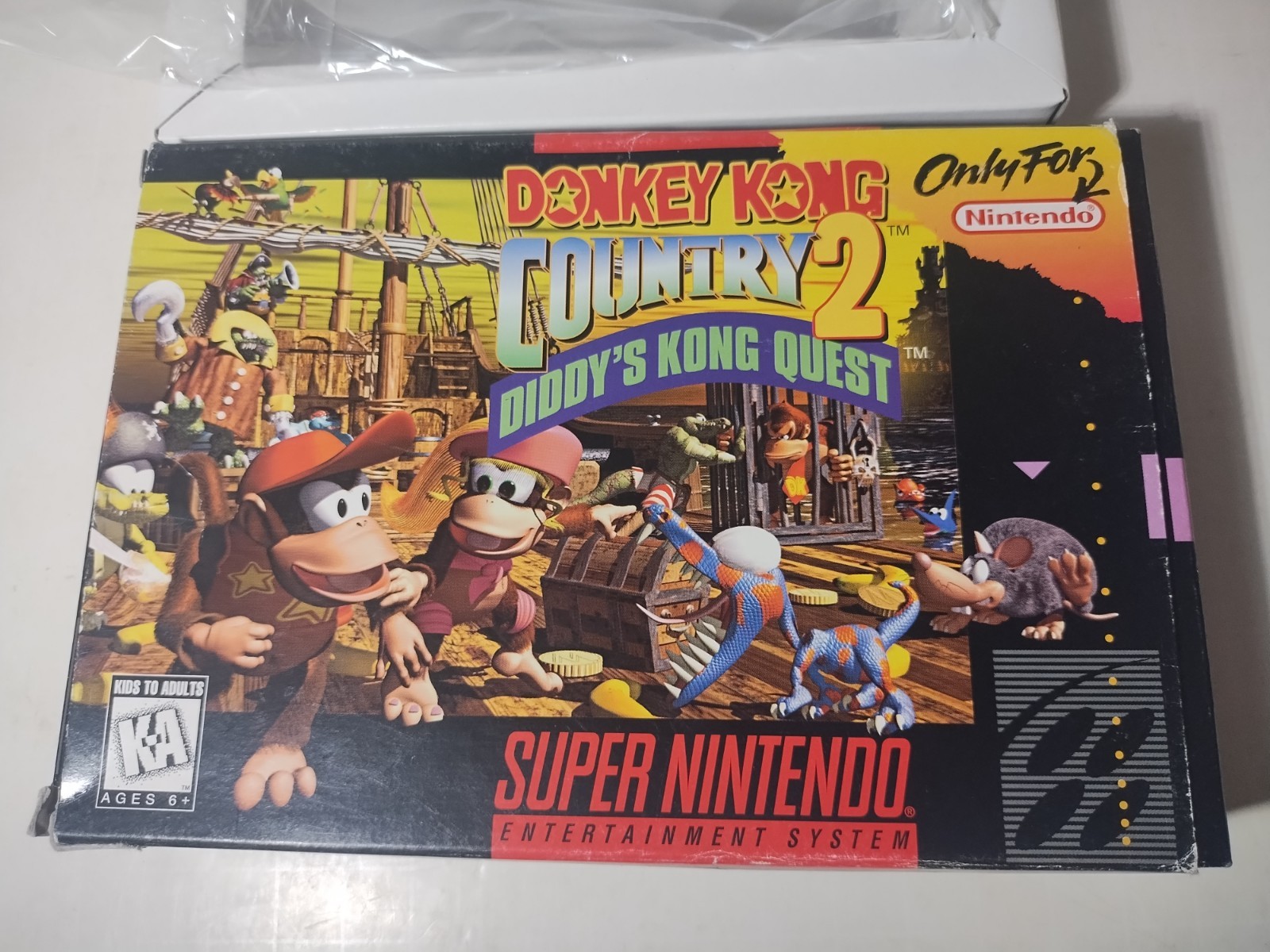 Empty Donkey Kong Country 2 Super Nintendo SNES Game Box, Tray & Bag
