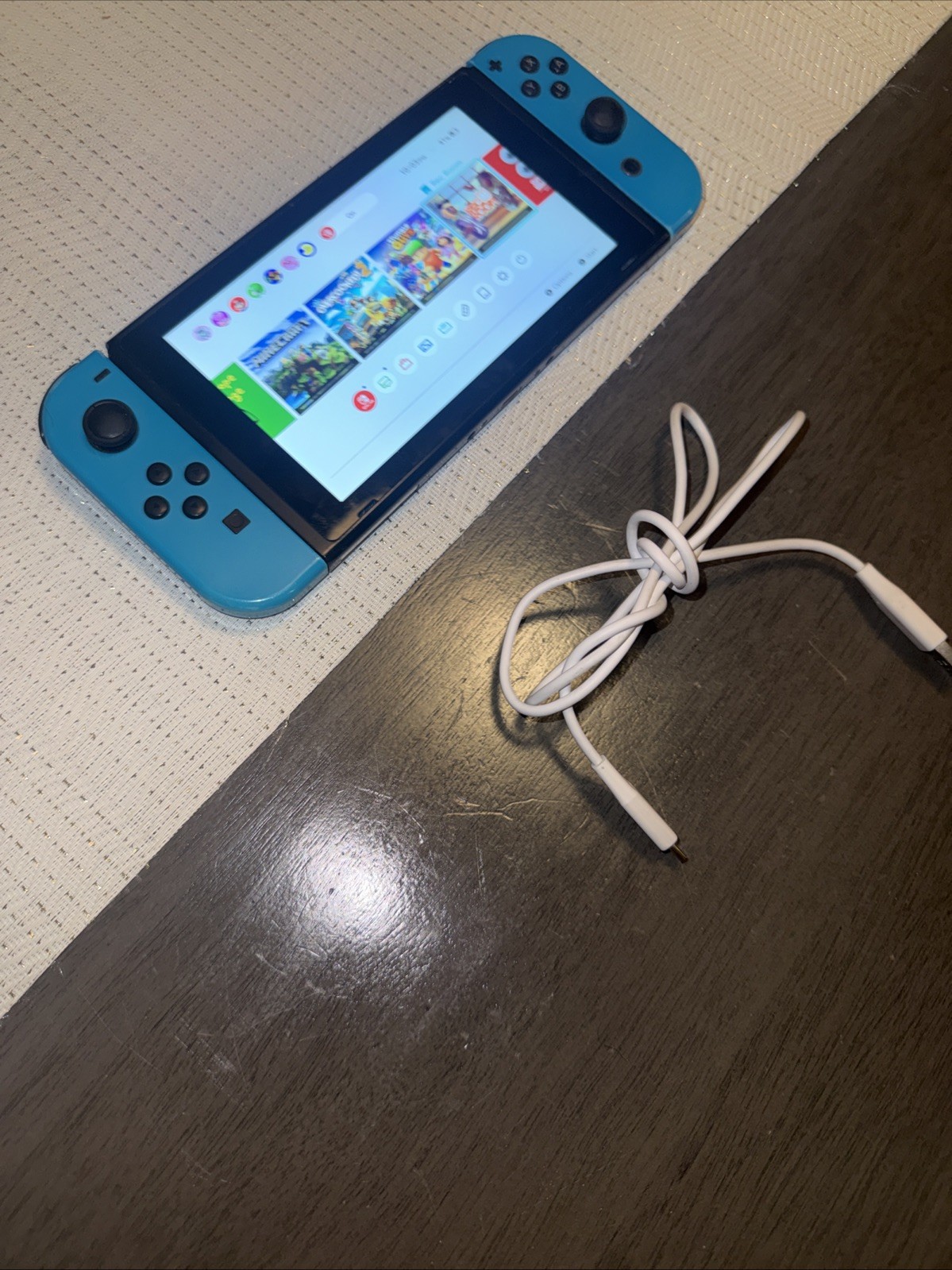 Nintendo Switch HAC-001/01 Console W/ Blue Joy-Con Controllers With Cable