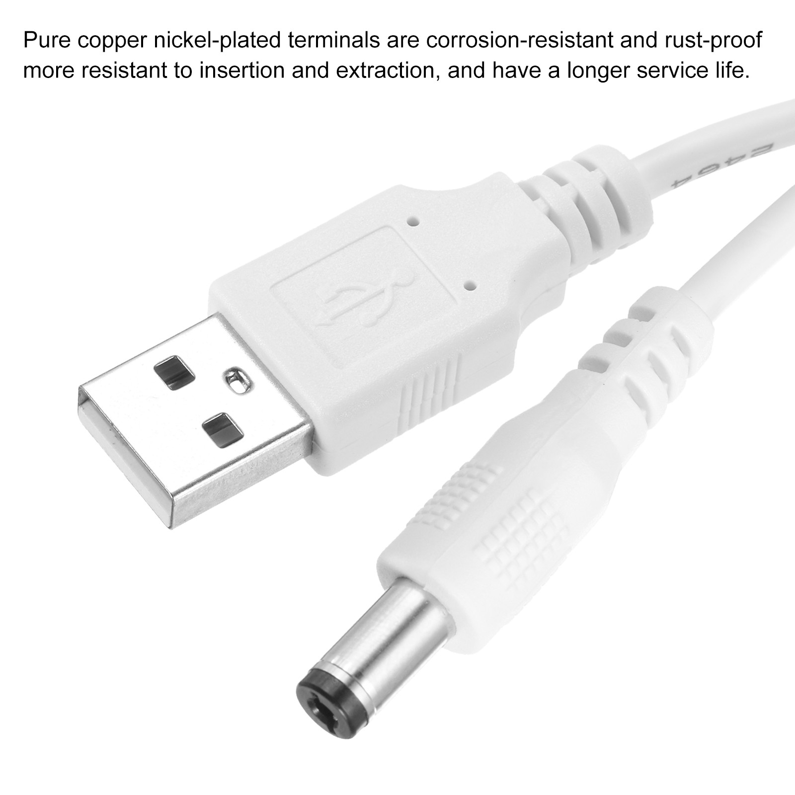 DC Power Cable 5V 2A USB to DC for Connector 5.5×2.1mm (1m, White)