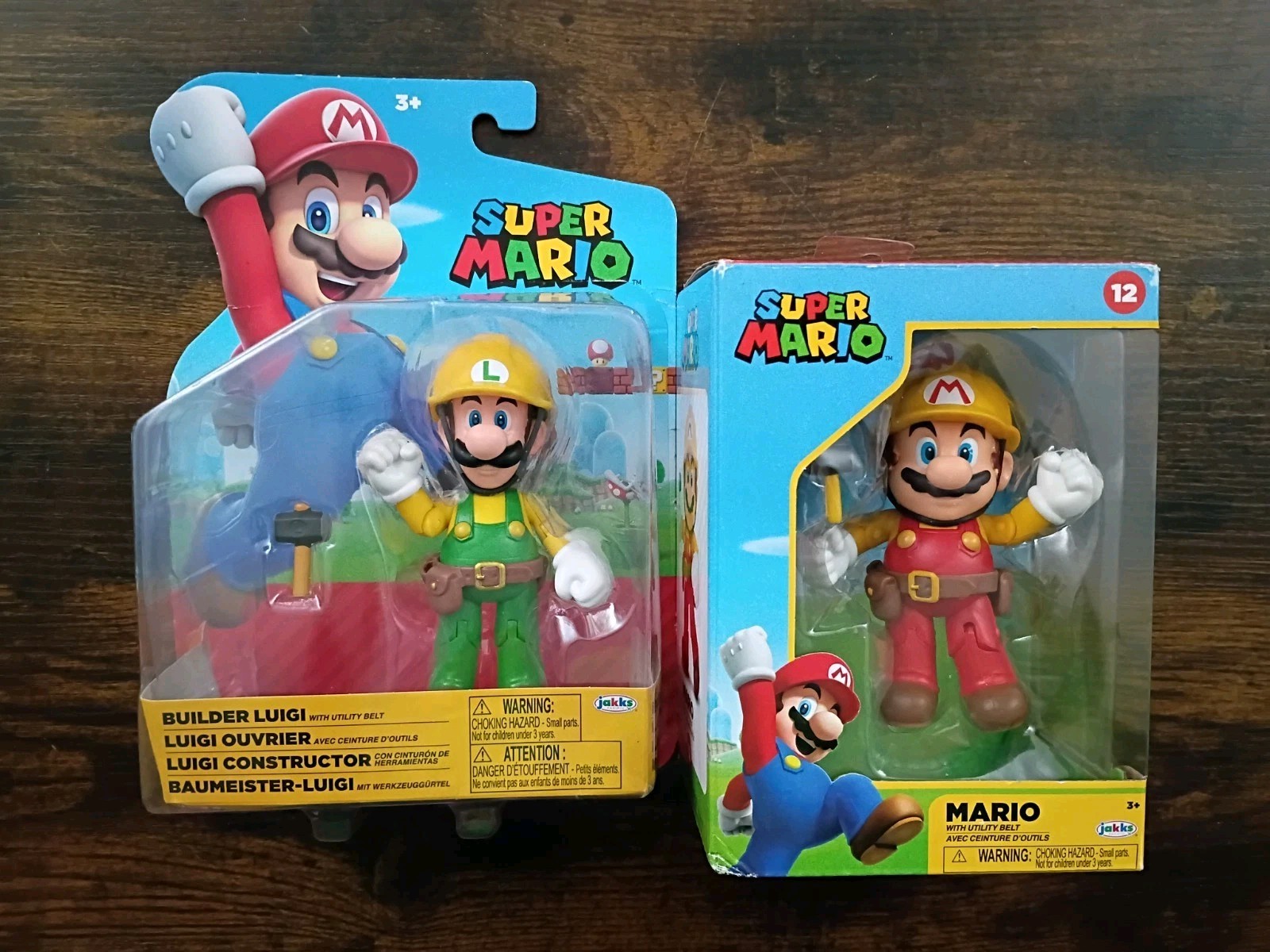 4″ BUILDER LUIGI + SUPER MARIO with Utility Belt #12 World of Nintendo Jakks