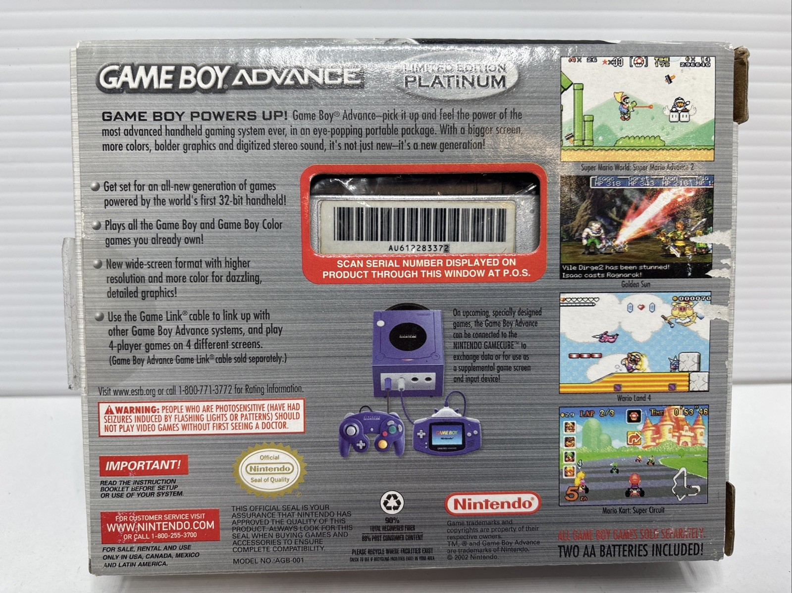 Nintendo Gameboy Advance Platinum Silver Console With Box + Manual GBA CIB