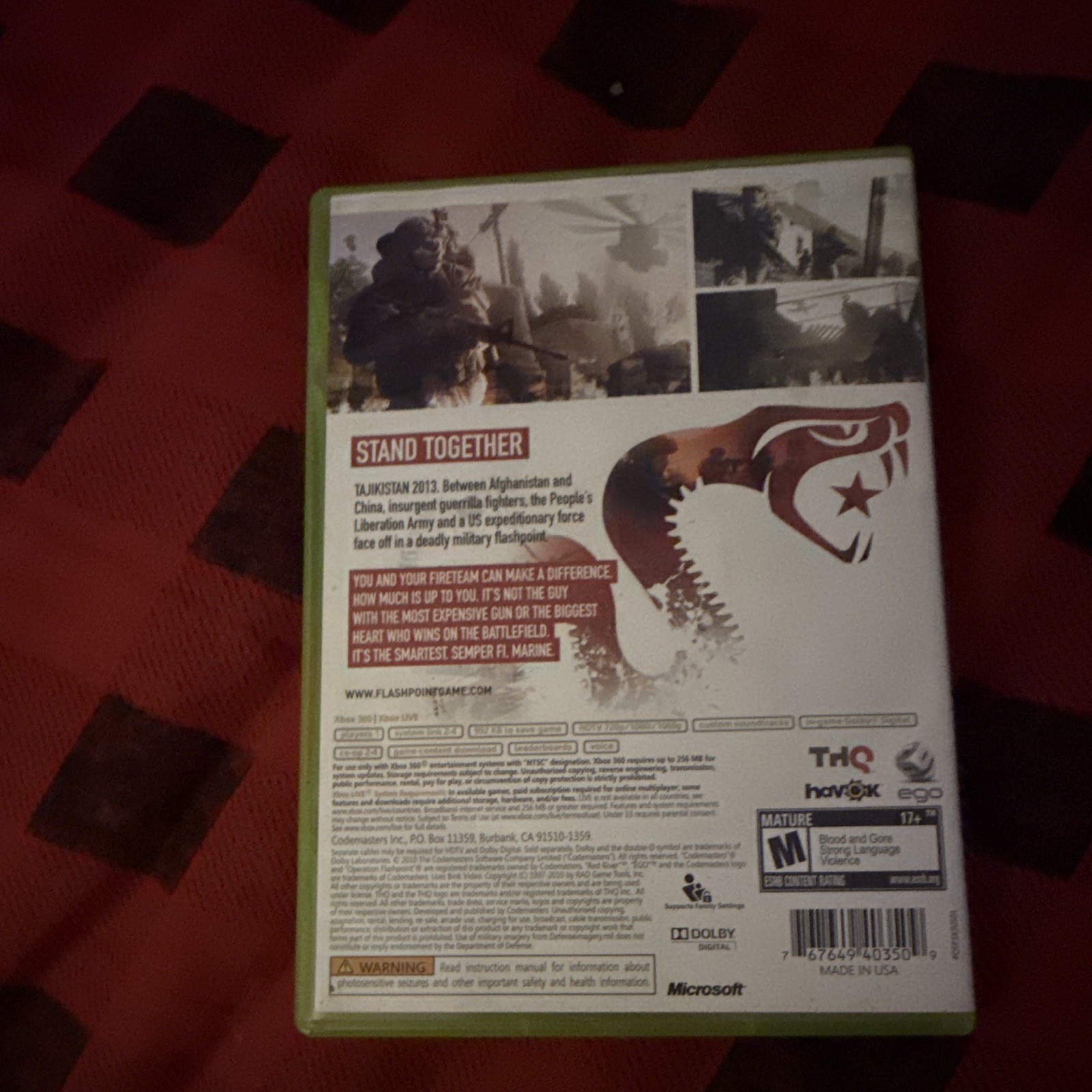 Codemasters Operation Flashpoint: Red River Xbox 360 M NTSC-U/C Shooter Manual