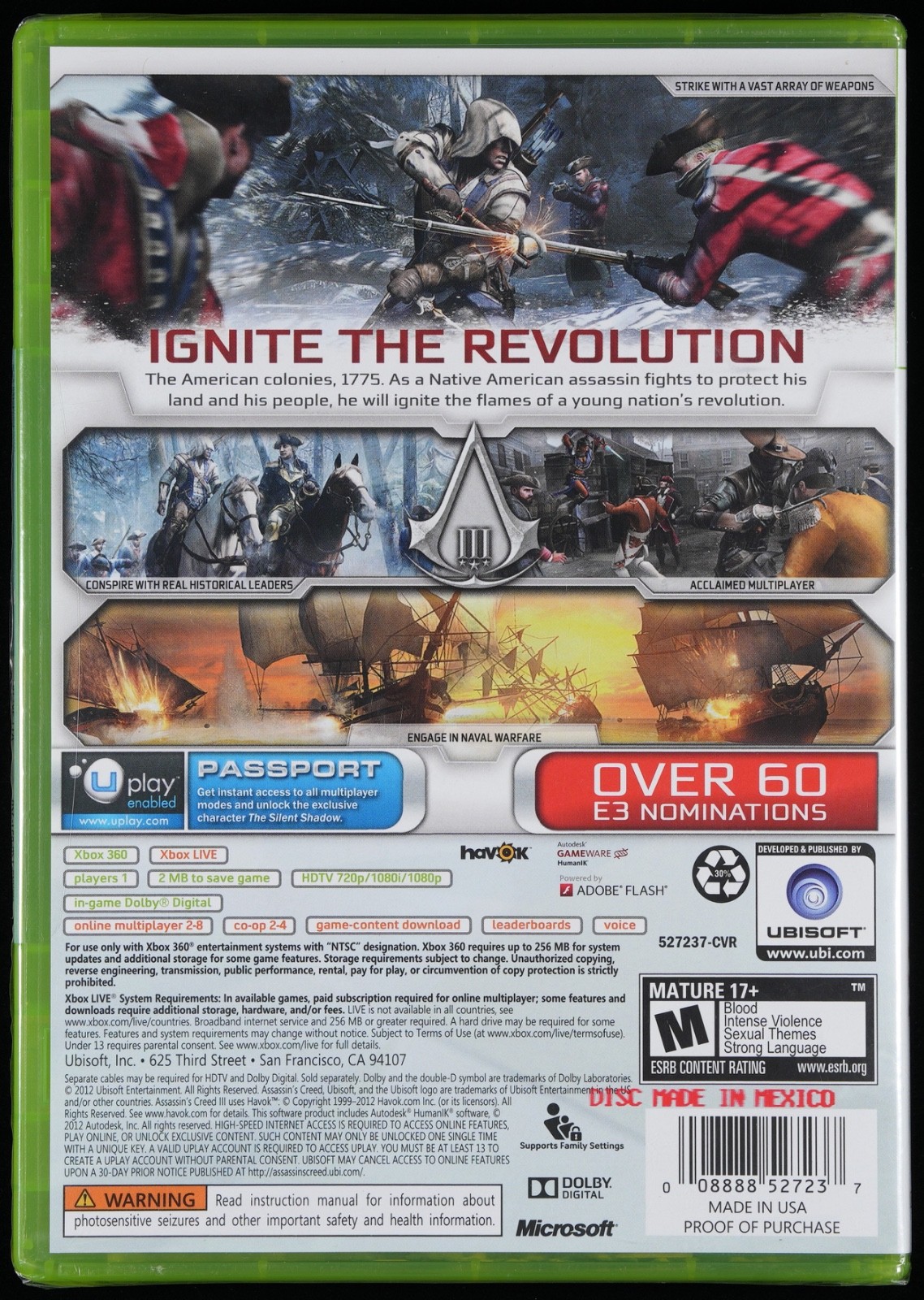 Assassin’s Creed III 3 (Xbox 360) PSA 9.4 A+ Graded