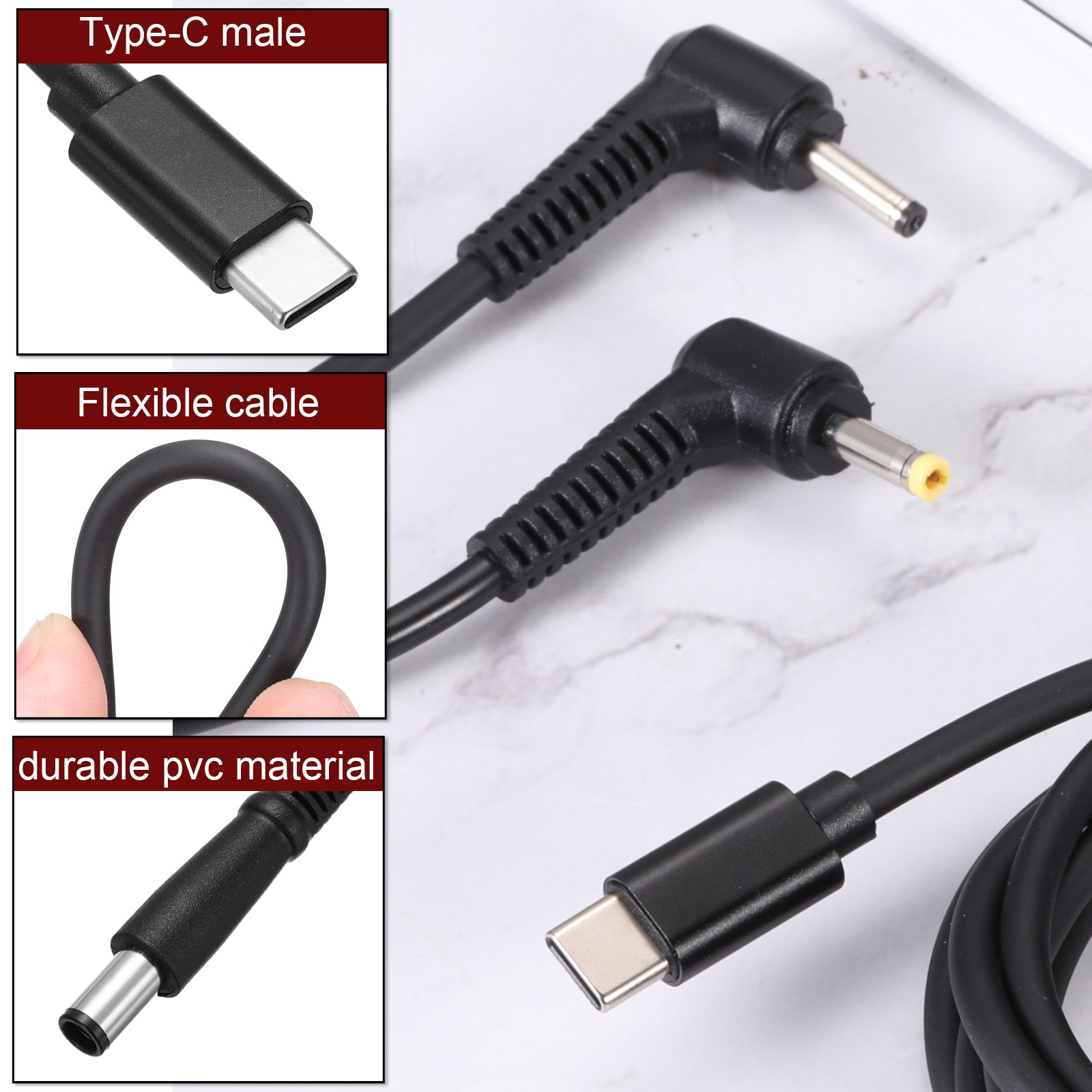 4.9FT USB C to DC PD Power Fast Charging Cables, 7.4mmx5mm 65W/20V(Black)