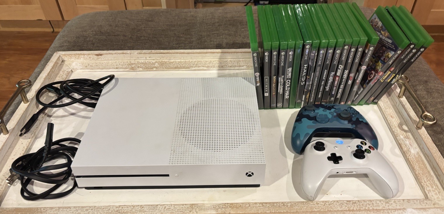 Microsoft Xbox One S 1TB Console Bundle w/ 2 Controllers & 19 Games all Tested!