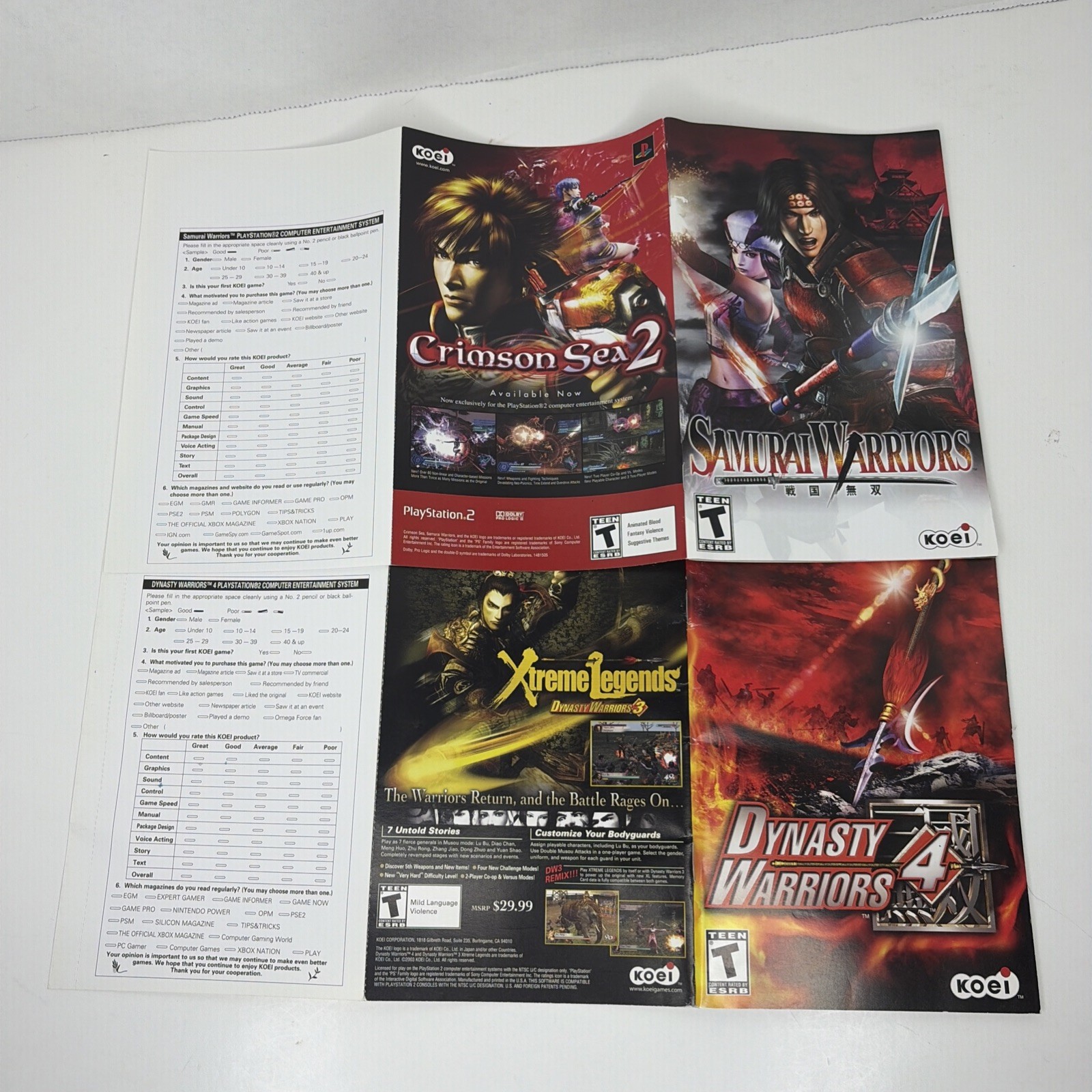 Dynasty Warriors 4 + Samurai Warriors PS2 Lot PlayStation 2 Complete CIB TESTED