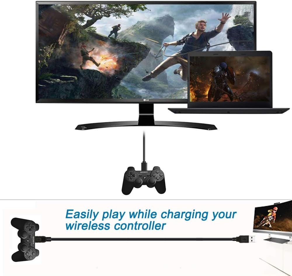 10ft PS3 DualShock 3 Controller Charging Cable Mini USB PlayStation 3
