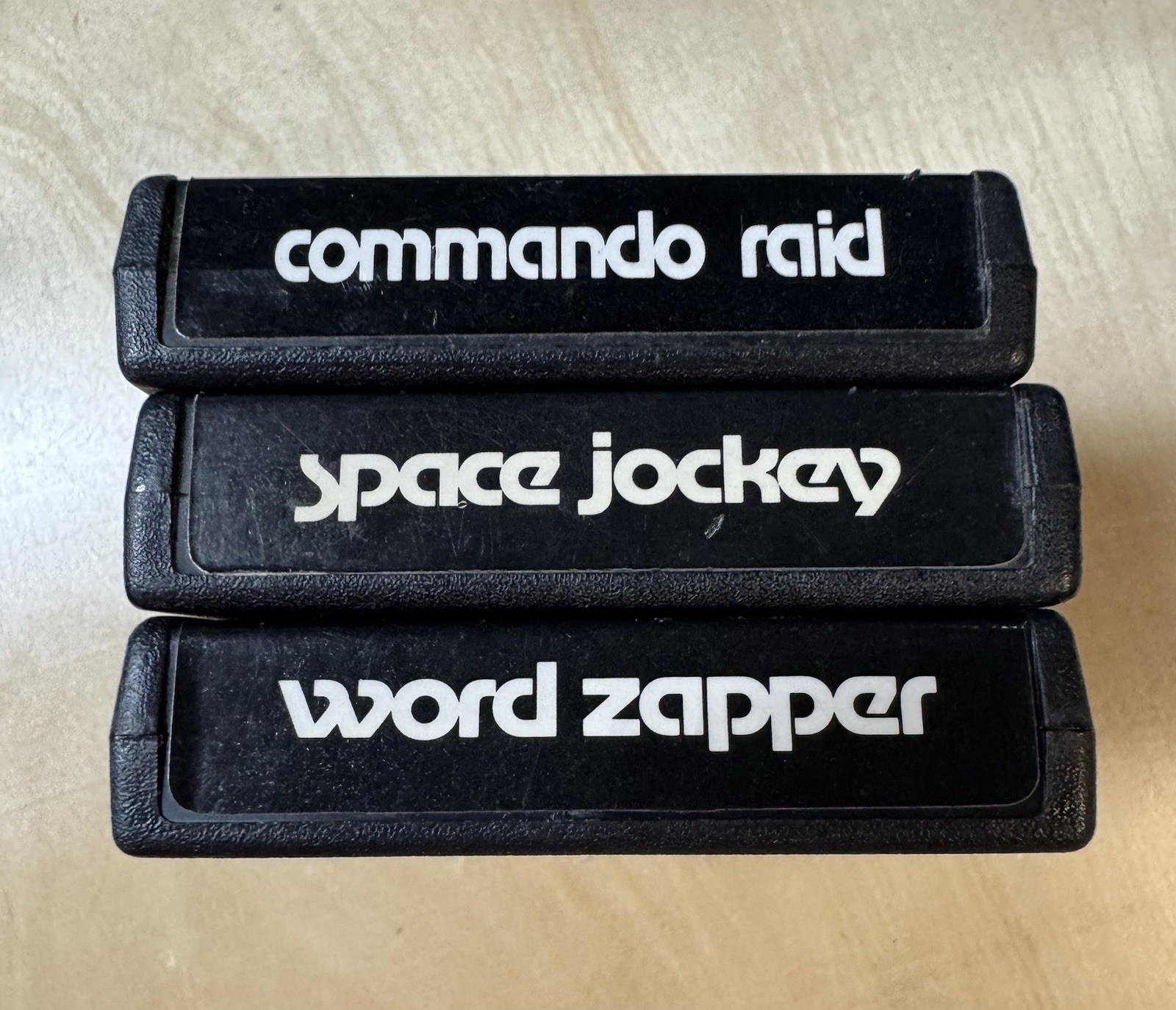 Atari 2600 3 Video Game Lot Space Jockey Towering – Word Zapper – Commando Raid