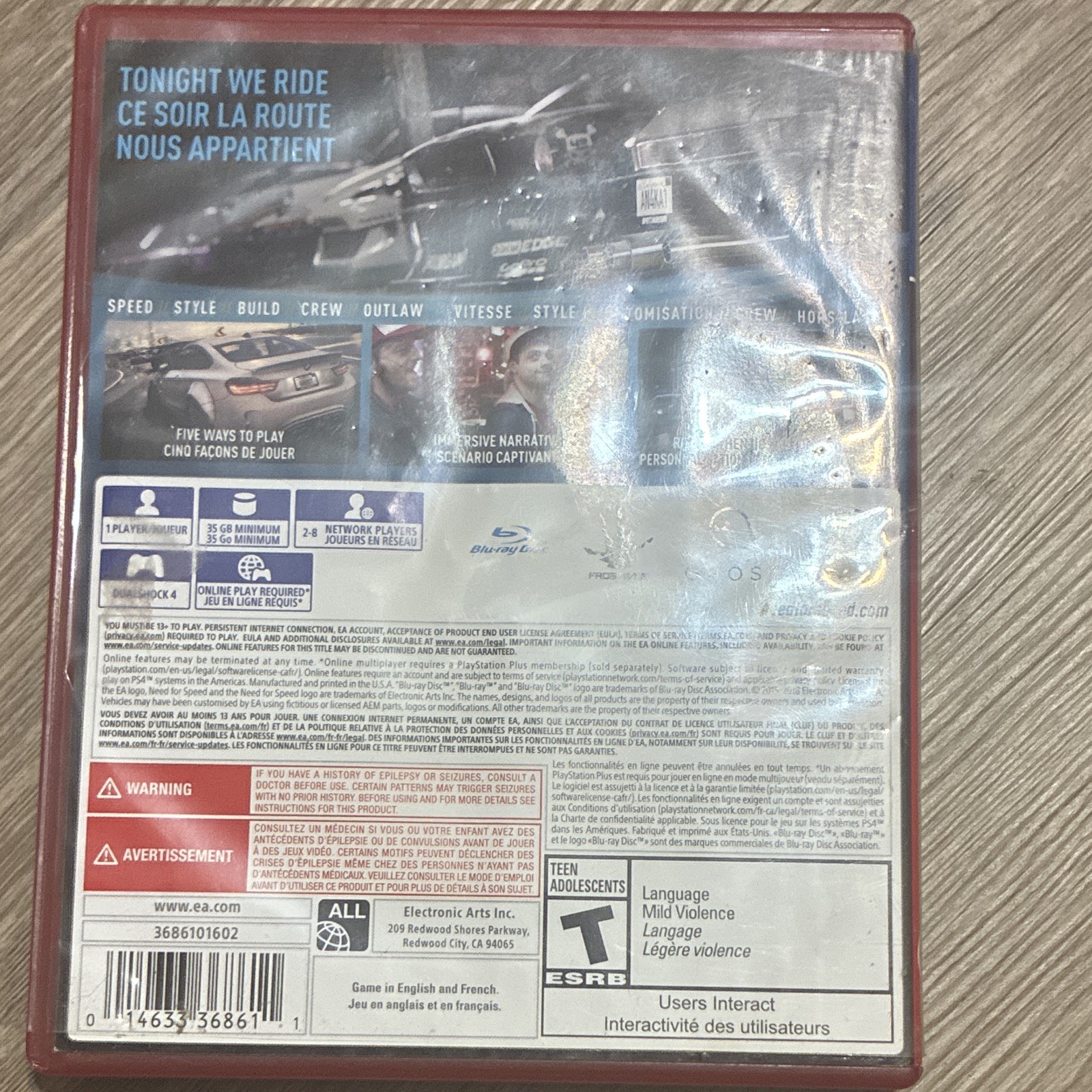 Need for Speed PS4 T-Teen Racing Car Racing Multiplayer Online Play
