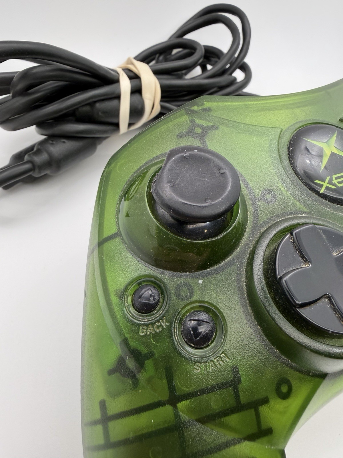 Original Xbox OEM S Type Clear Halo Green Controller With Breakaway Cable