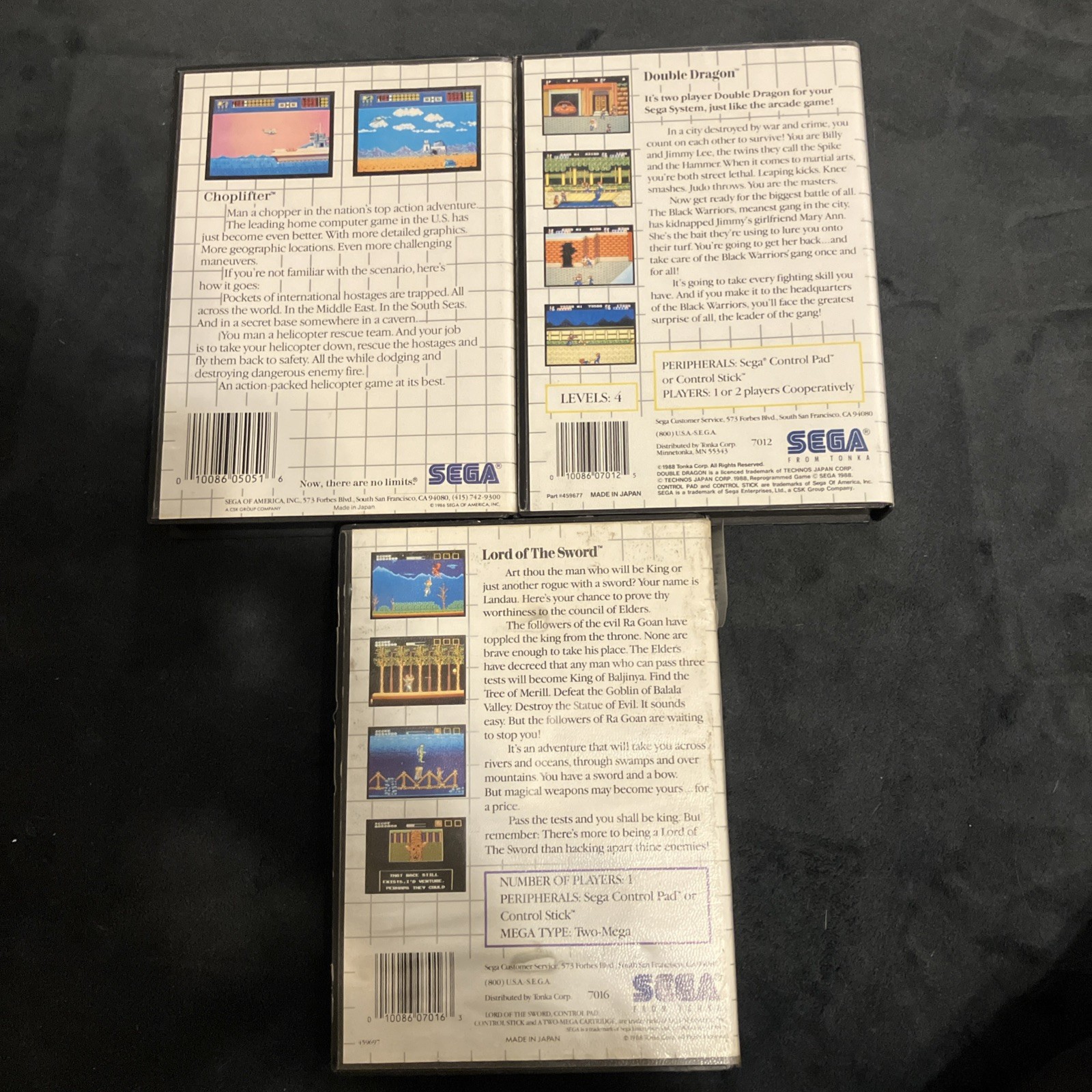 Sega Master System – Double Dragon, Choplifter, & Lord of the Sword – w/cases